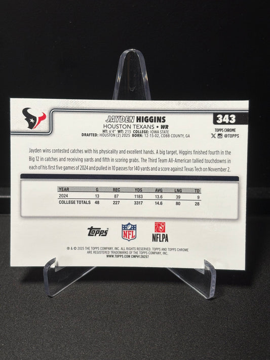 Jayden Higgins RC Topps Chrome 2026 "Pink X-Fractor" Houston Texans