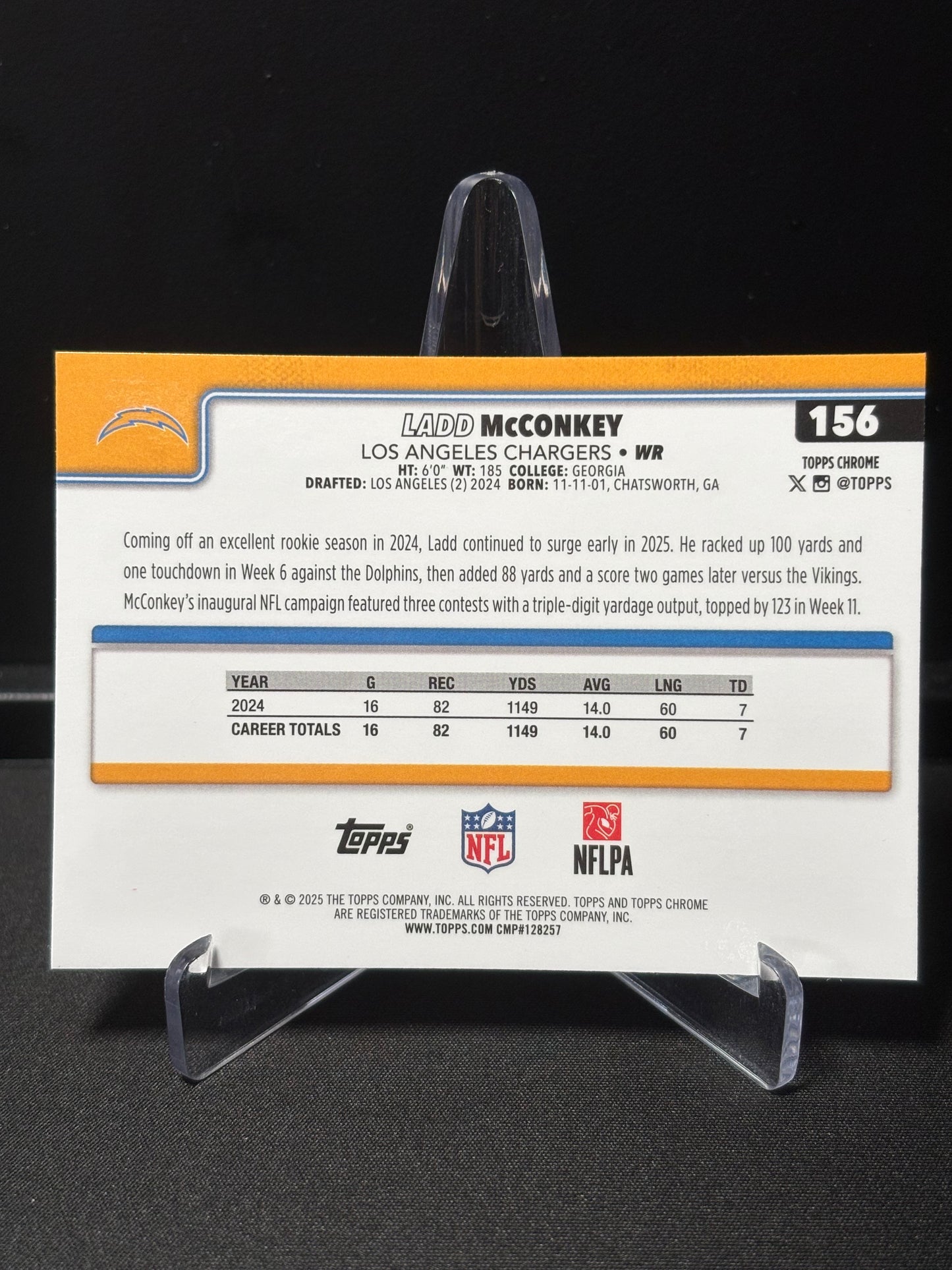 Ladd McConkey Topps Chrome 2026 "Pink X-Fractor" L.A Chargers