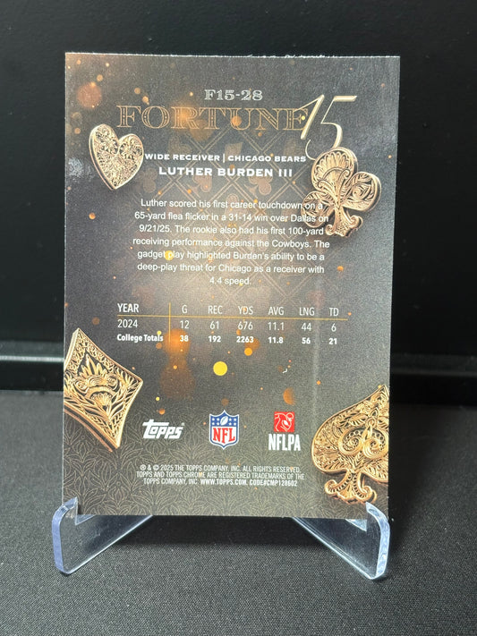 Luther Burden III RC Topps Chrome NFL 2025 "Fortune 15" X-Fractor Chicago Bears
