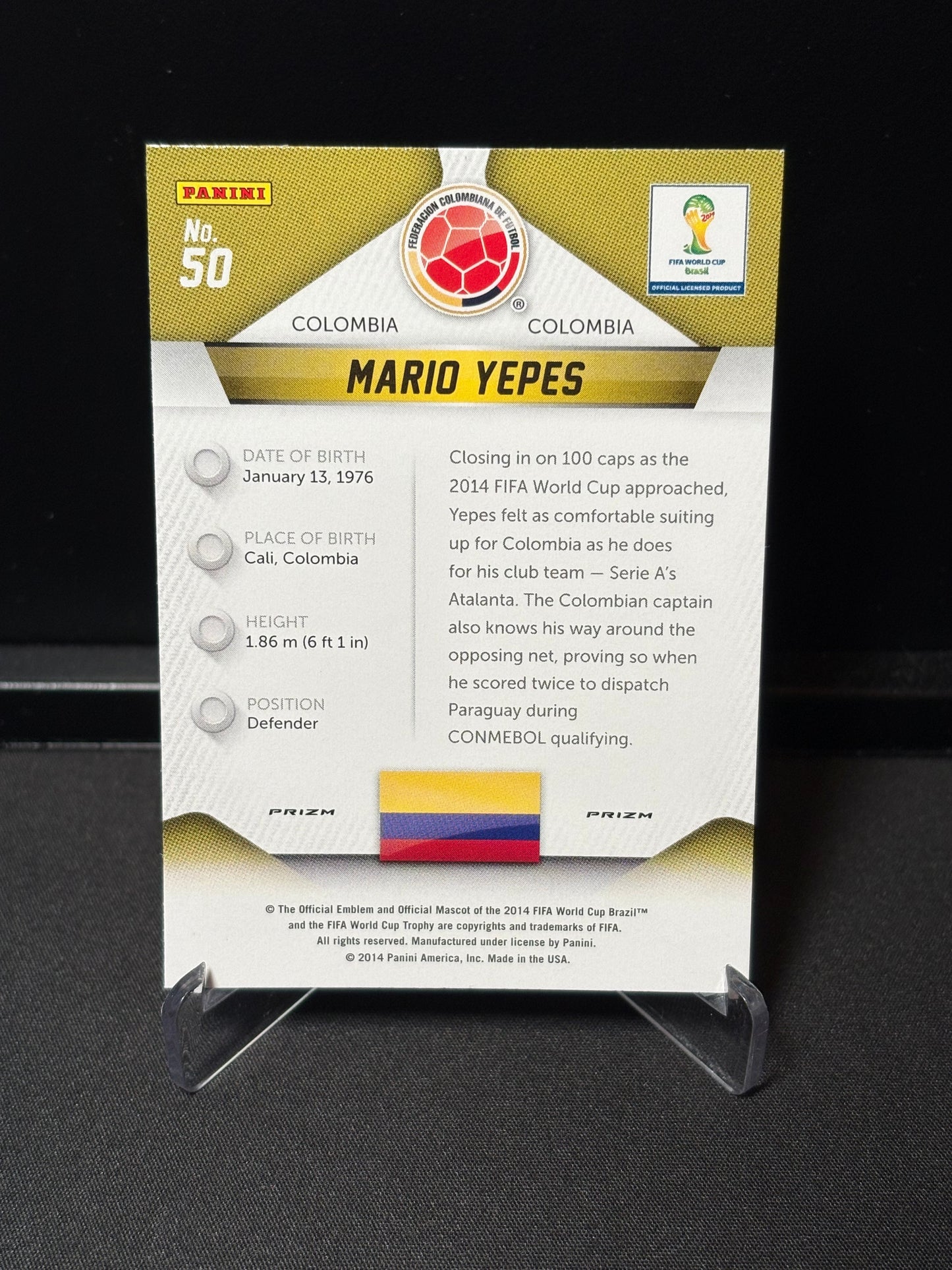 Mario Yepes Panini Prizm World Cup 2014 "Red White Blue Prizm" Colombie