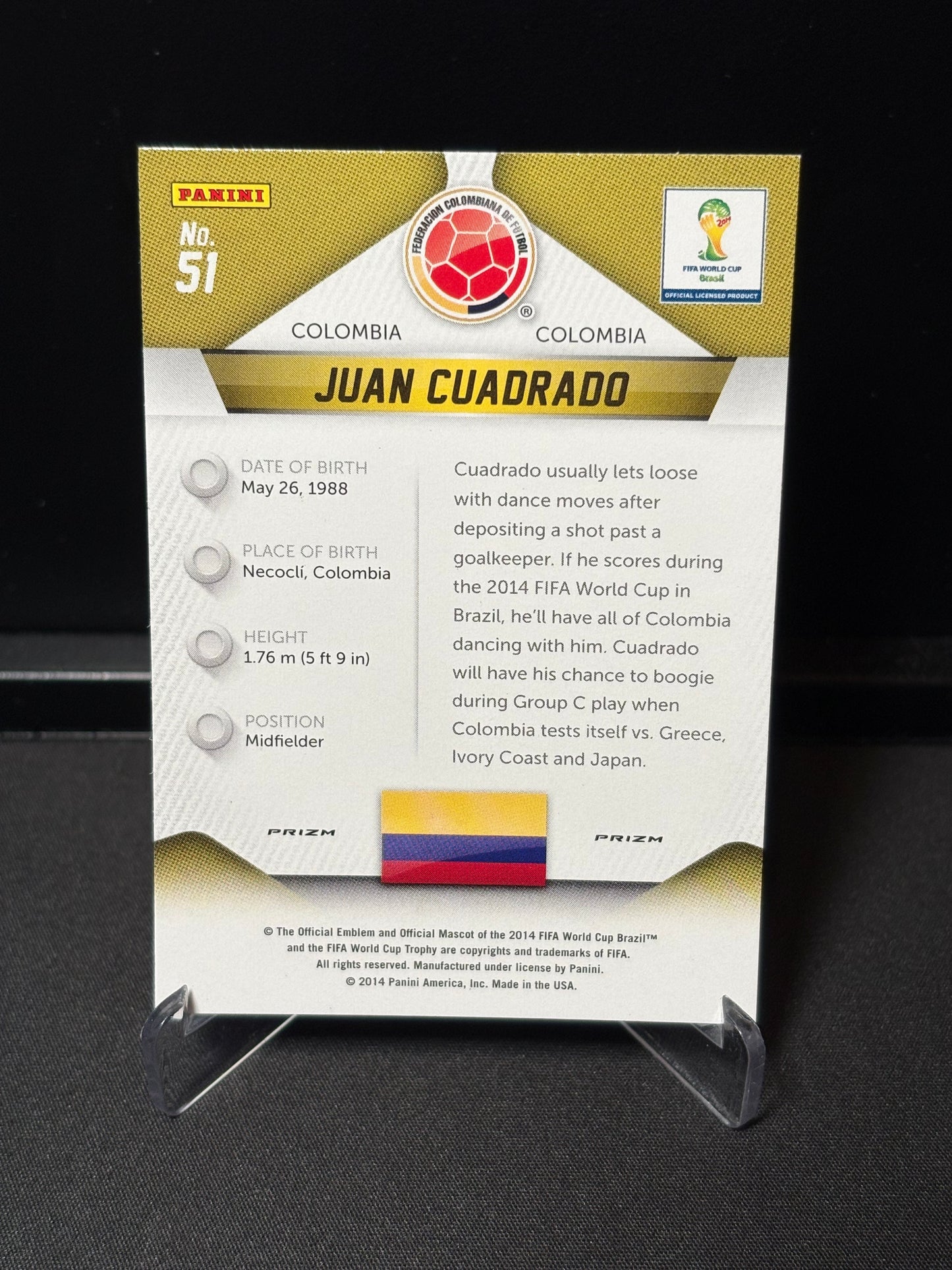 Juan Cuadrado Panini Prizm World Cup 2014 "Blue Red Wave" Colombie