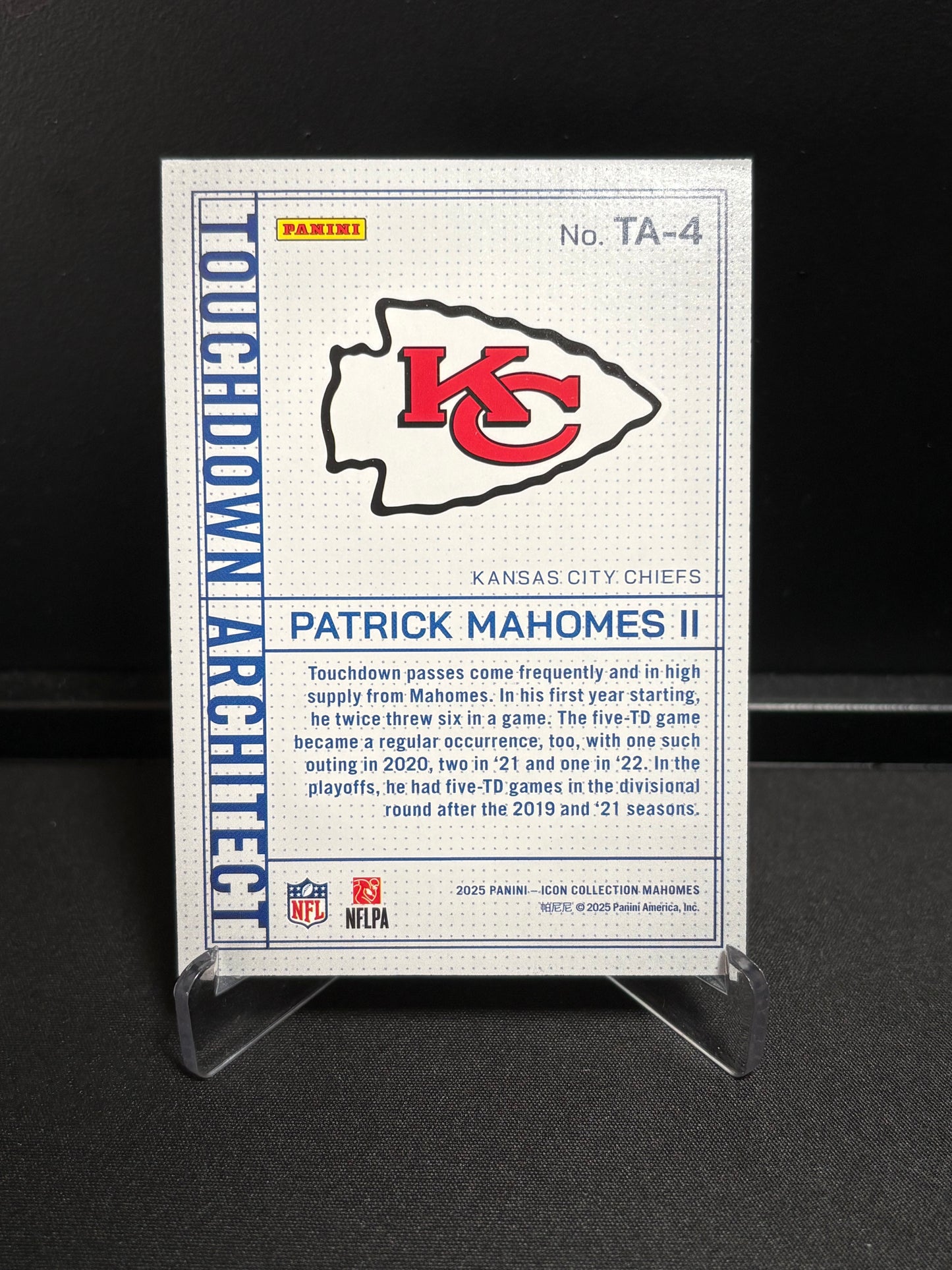 Panini Patrick Mahomes ICON Collection 2025 "Touchdown Architect" #4