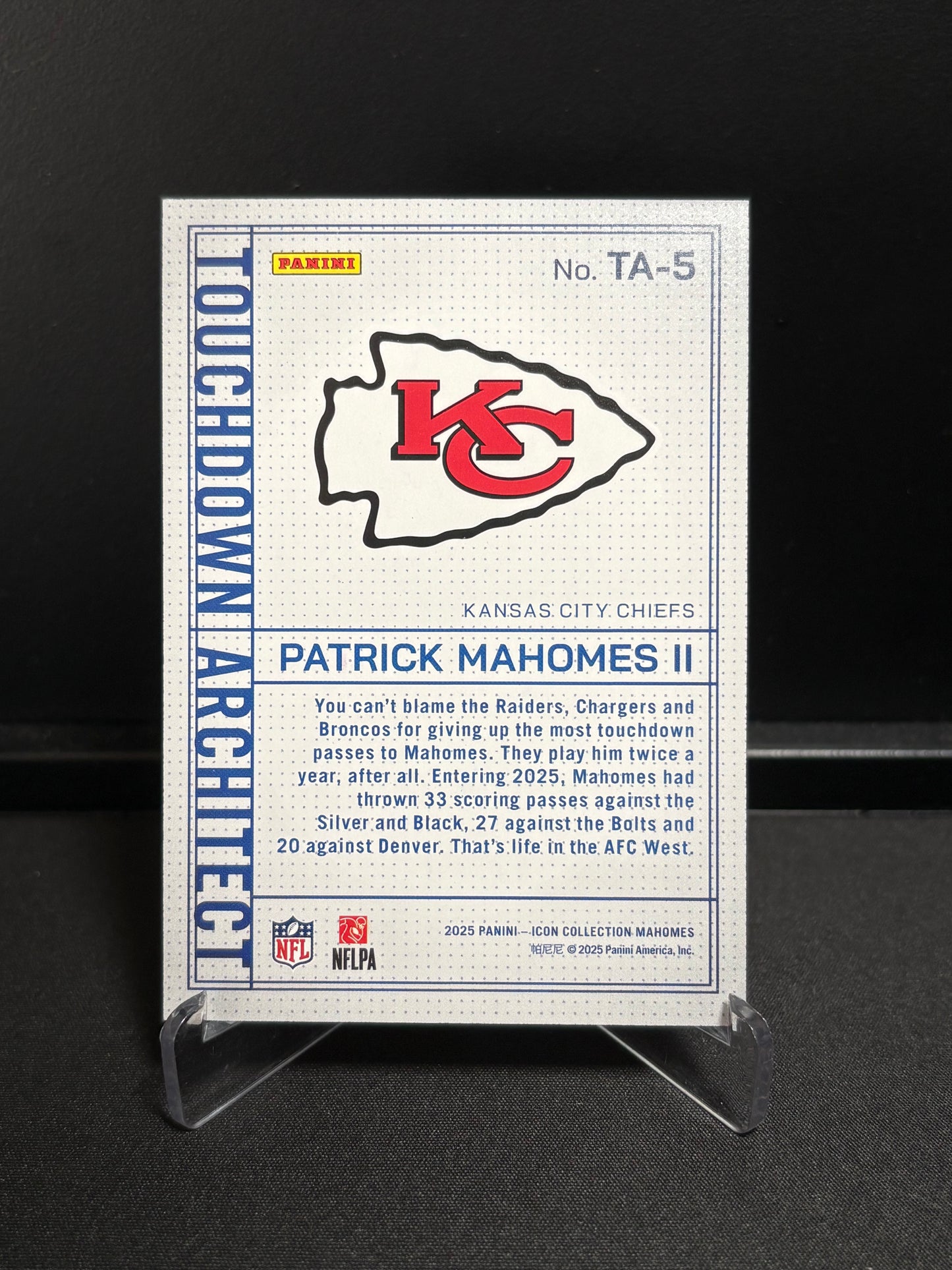 Panini Patrick Mahomes ICON Collection 2025 "Touchdown Architect" #5
