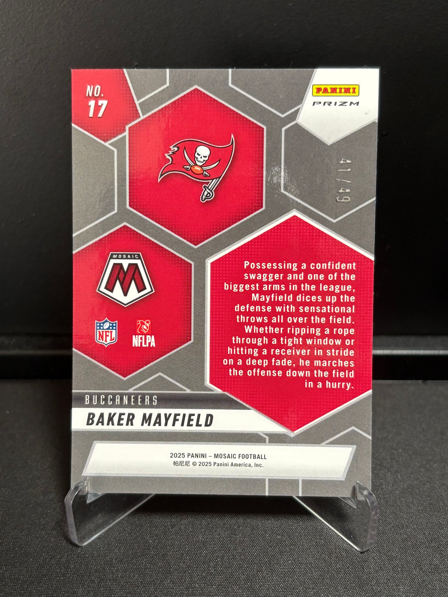 Baker Mayfield Panini Mosaic 2025 "Montage Purple /49" Tampa Bay Buccaneers
