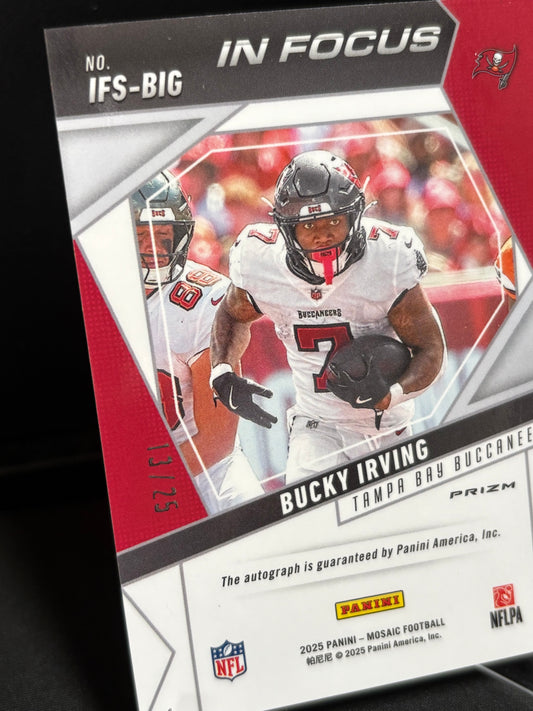 Bucky Irving Panini Mosaic 2025 "In Focus White /25" Tampa Bay Buccaneers