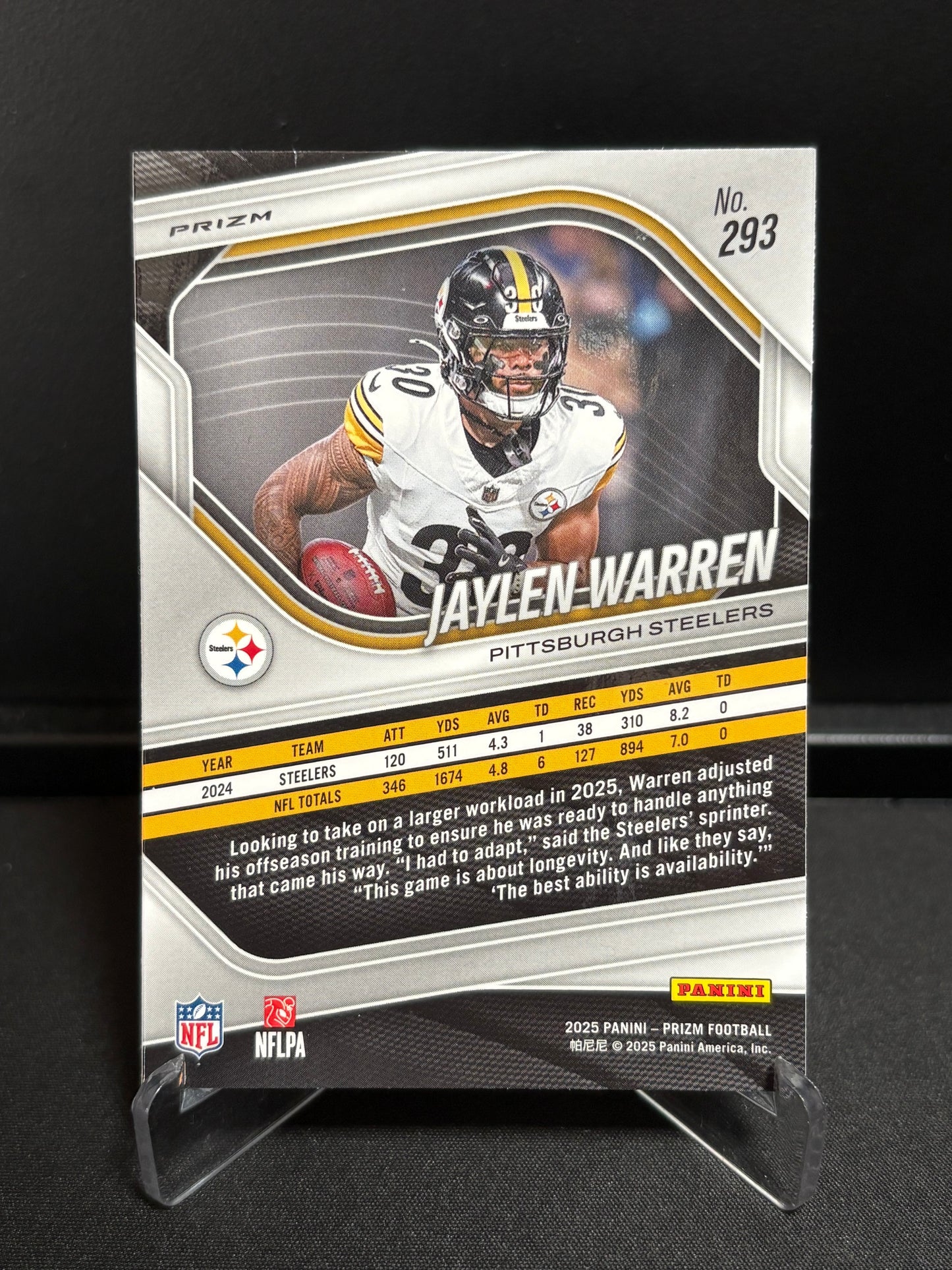 Jaylen Warren Panini Prizm 2025 "Green Pulsar" Pittsburgh Steelers