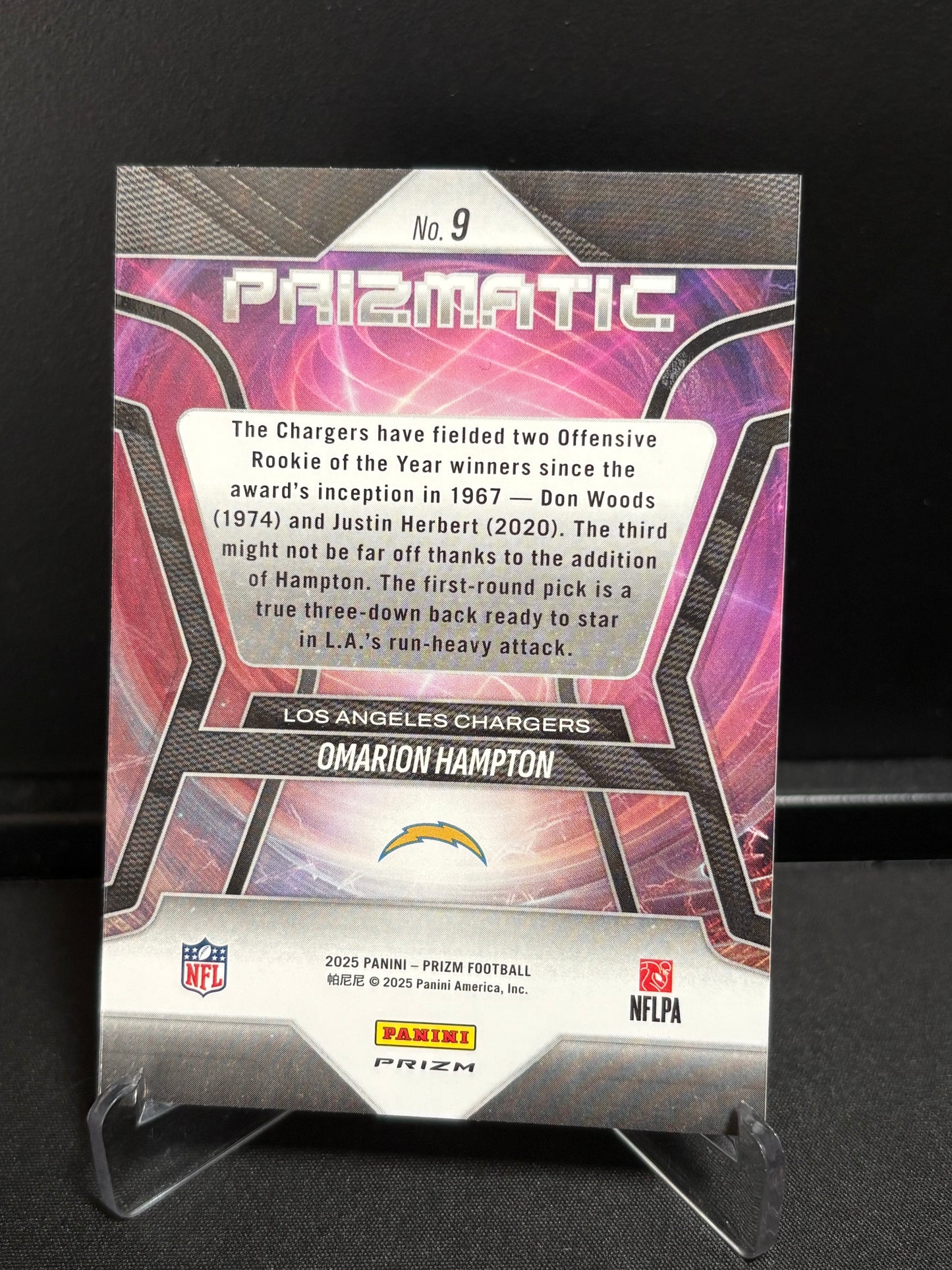 Omarion Hampton RC Panini Prizm 2025 "Prizmatic Prizm" Los Angeles Chargers