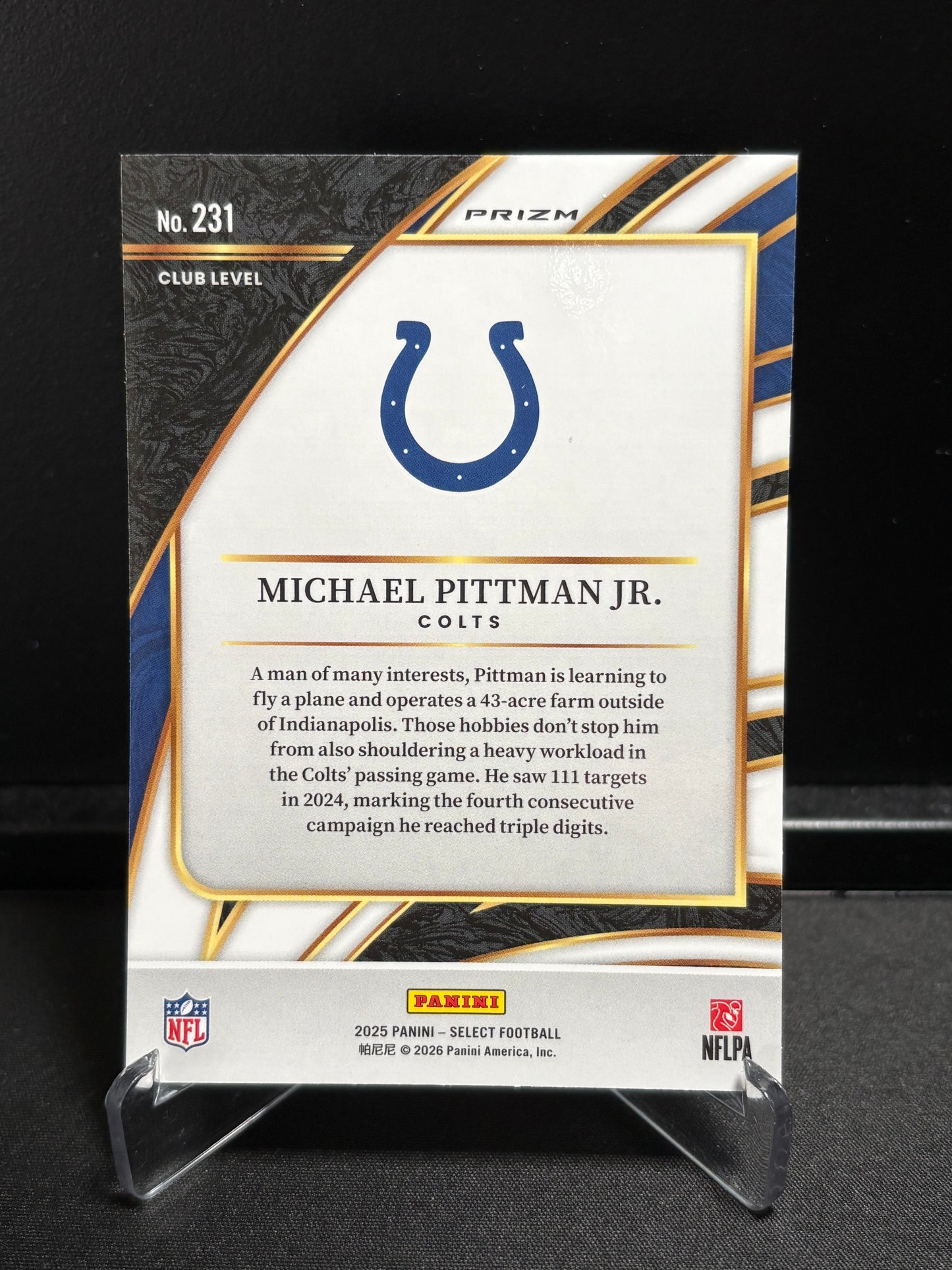 Michael Pitman Jr Panini Select 2025 "Pink Shock" Club Level Indianapolis Colts