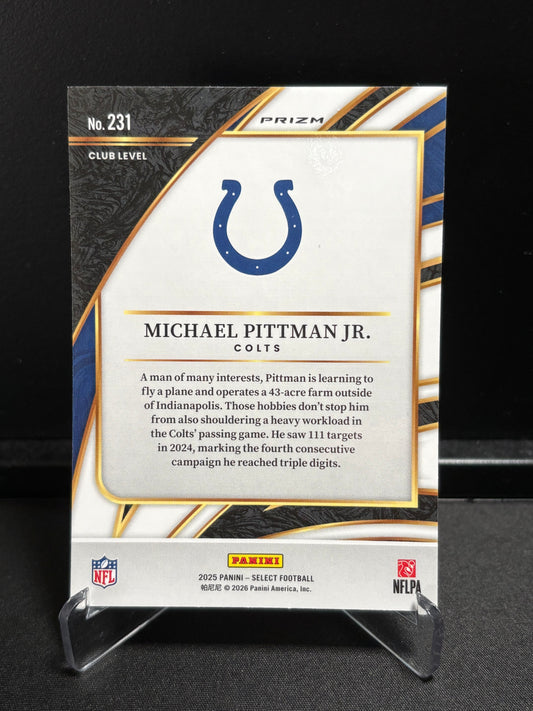 Michael Pitman Jr Panini Select 2025 "Pink Shock" Club Level Indianapolis Colts