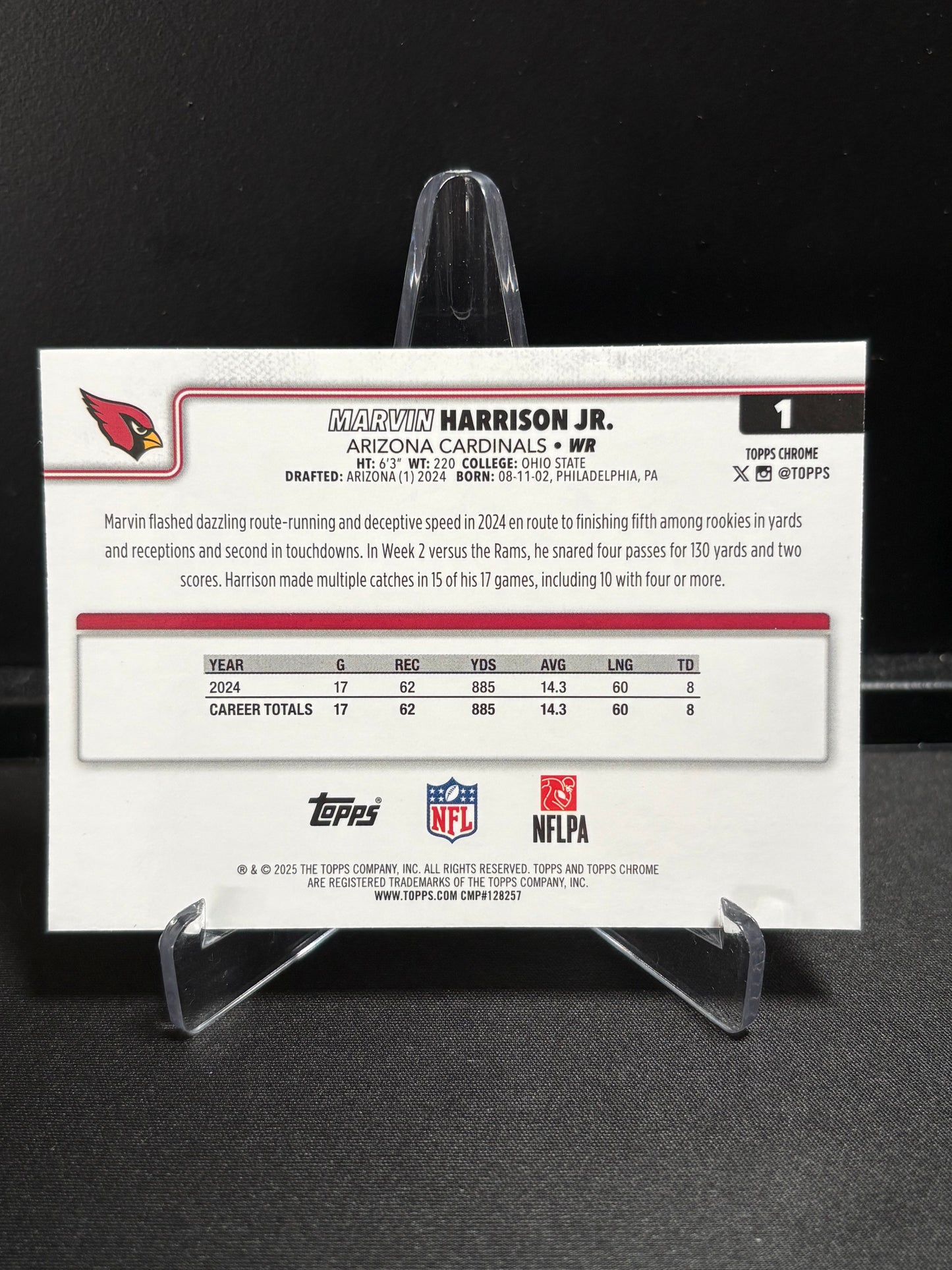 Marvin Harrison Jr. Topps Chrome 2025 "Blue White Red" Arizona Cardinals