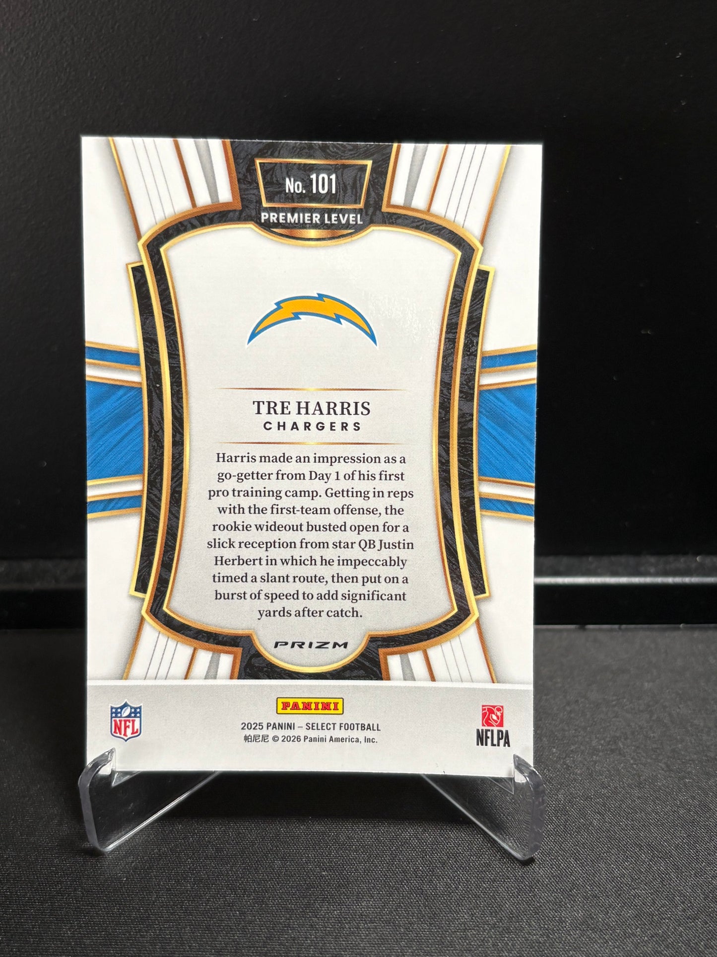 Tre Harris RC Panini Select 2025 "Pink Shock" Premier Level Los Angeles Chargers