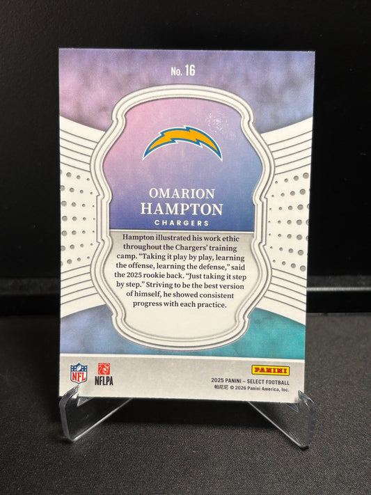 Omarion Hampton RC Panini Select 2025 "Select Certified" Los Angeles Chargers