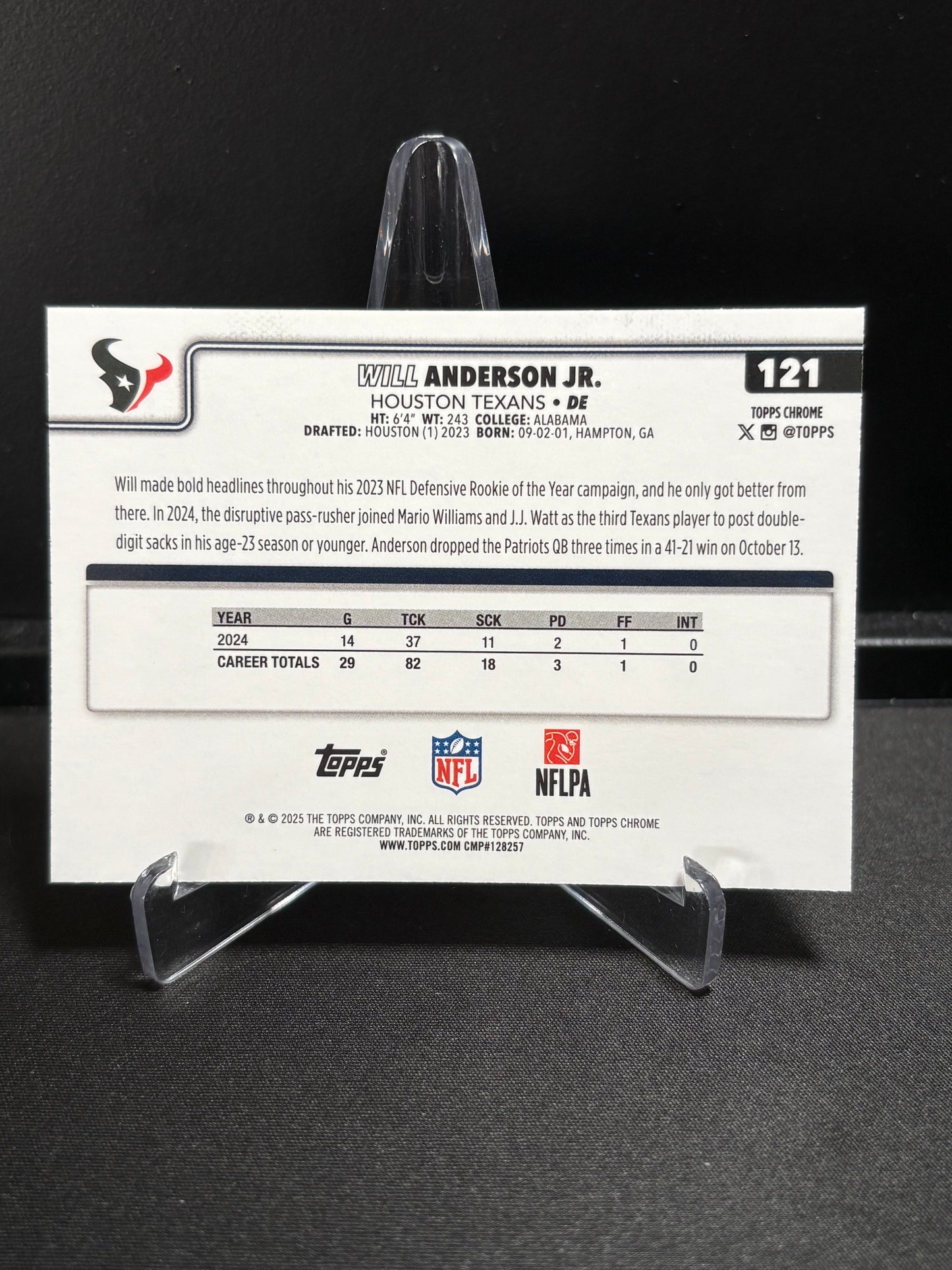 Will Anderson Jr. Topps Chrome 2025 "RayWave" Houston Texans