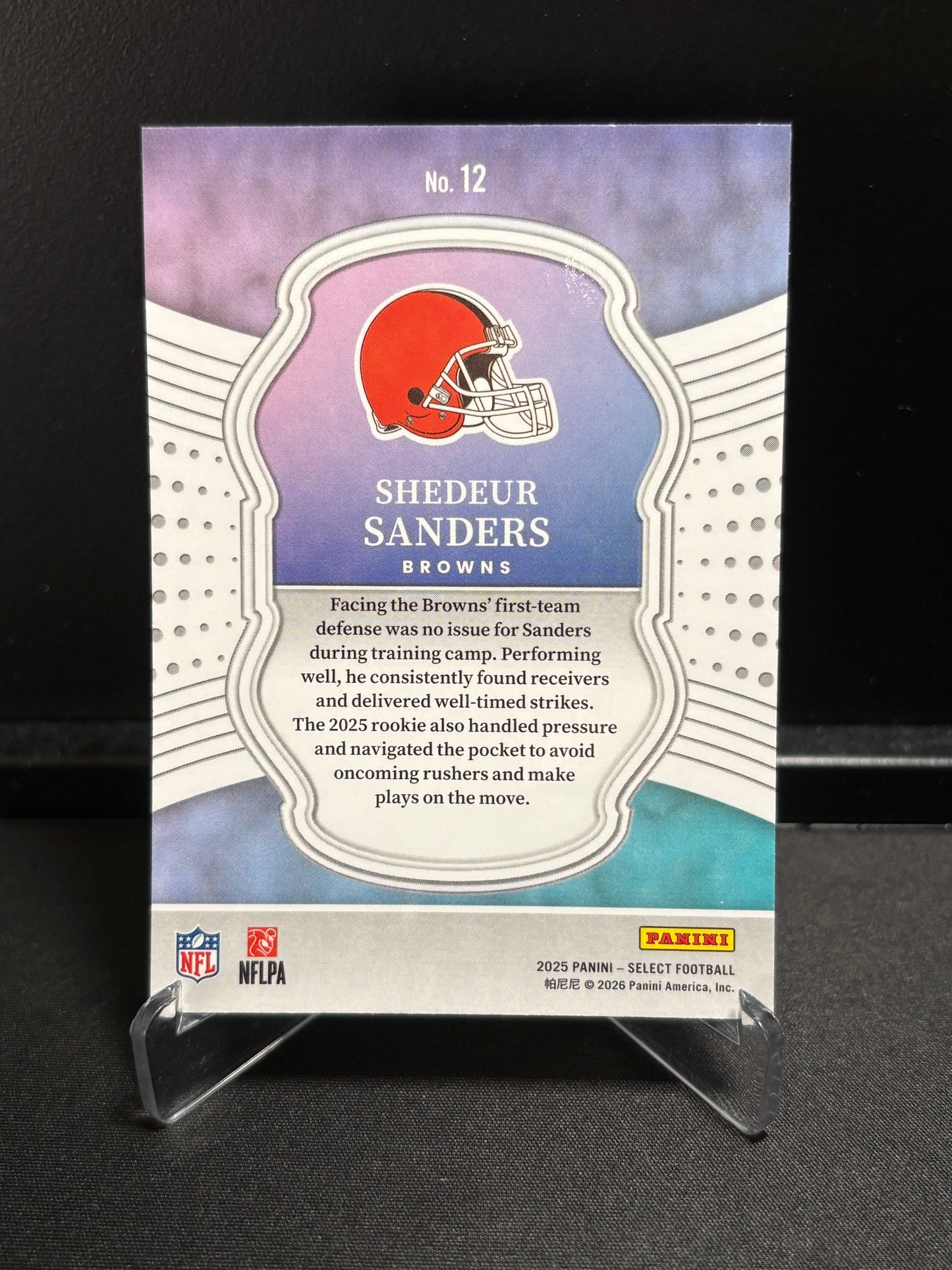 Shedeur Sanders RC Panini Select 2025 "Select Certified" Cleveland Browns