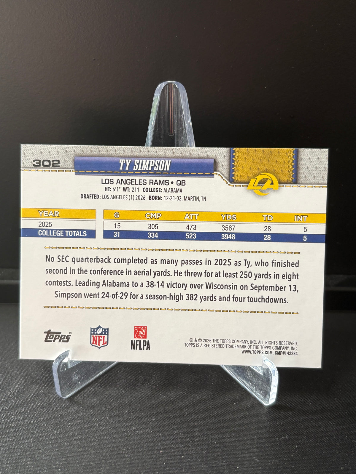 Topps Flagship NFL 2026 – Ty Simpson #302 | Rookie Card