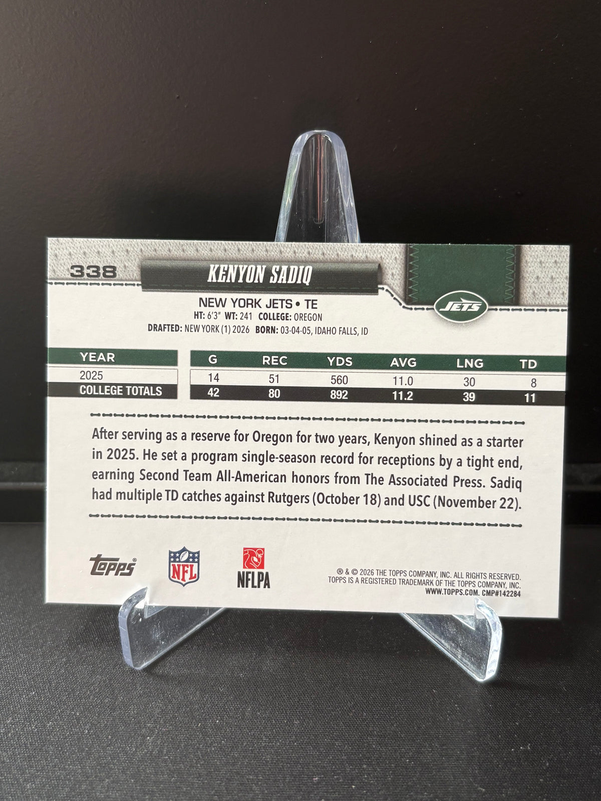 Topps Flagship NFL 2026 – Kenyon Sadiq #338 | Rookie Card