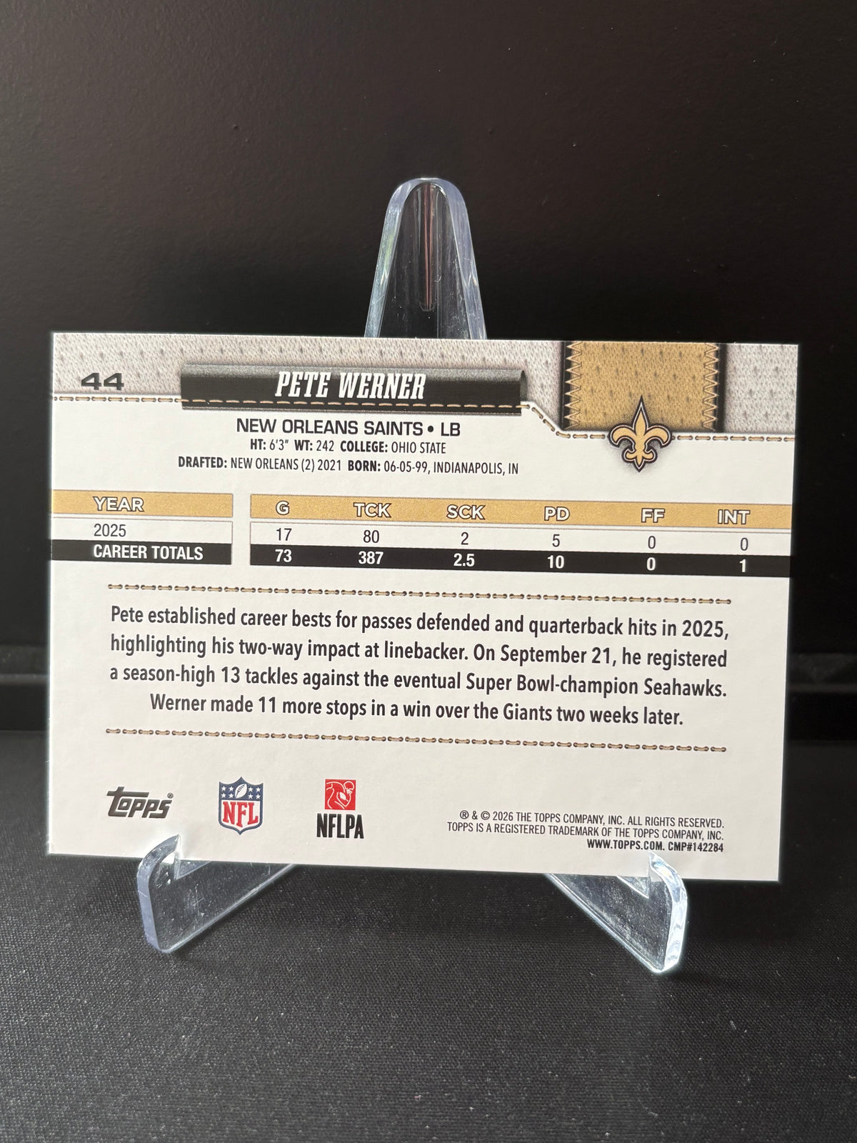 Topps Flagship NFL 2026 – Pete Werner #44 | Sand Glitter Parallel
