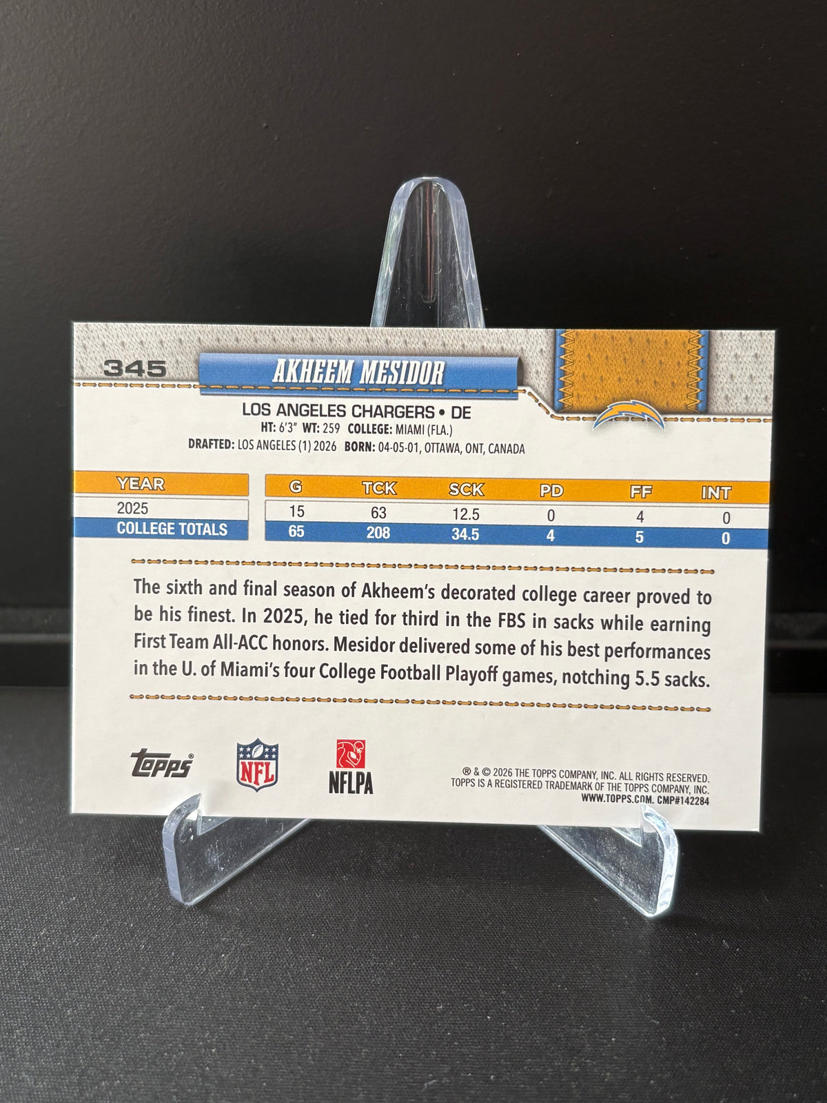 Topps Flagship NFL 2026 – Akheem Mesidor #345 | Rookie Card