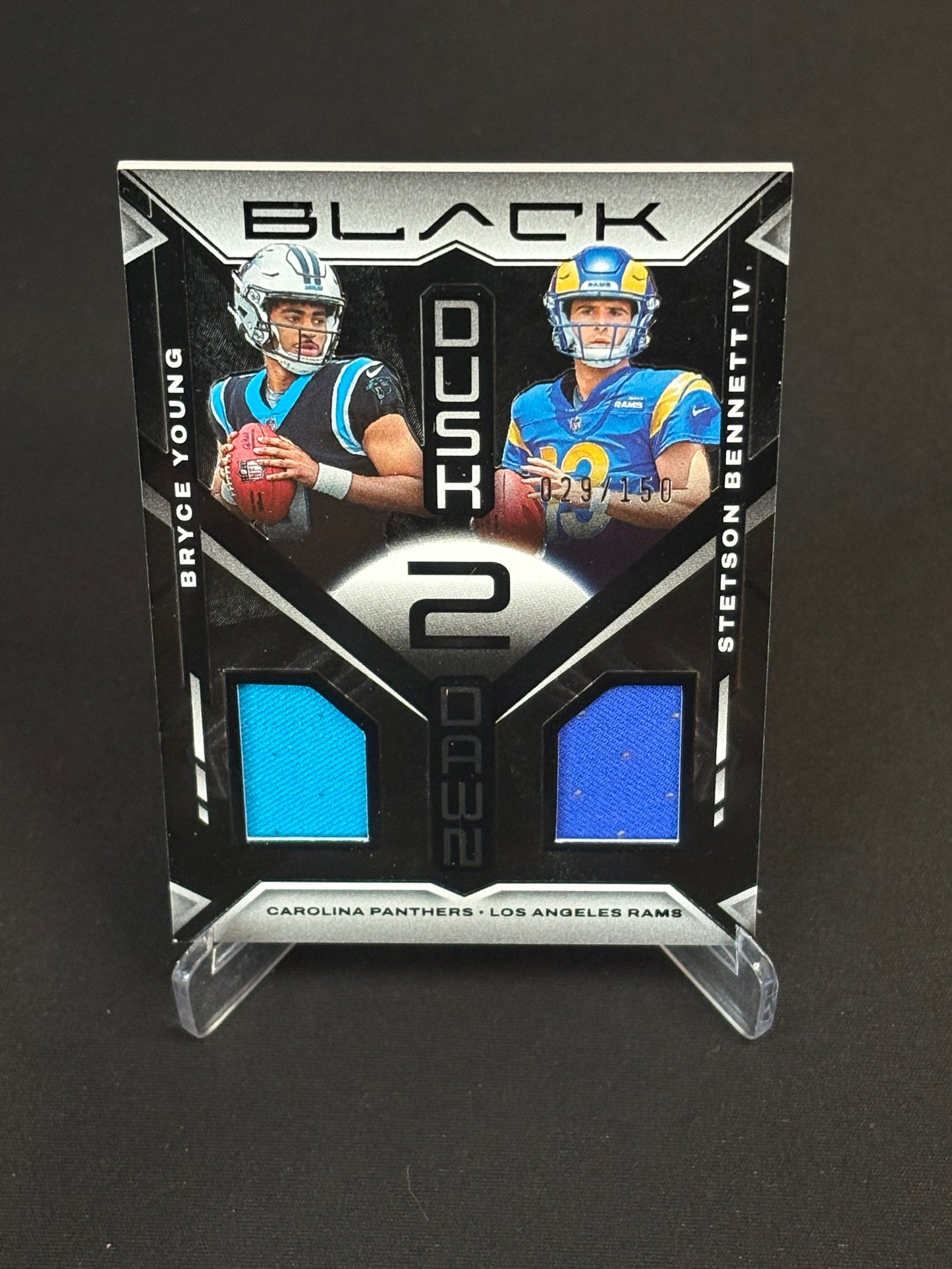 Bryce Young/Stetson Bennett RC 2023 Black "Dusk 2 Dawn" Double Patch 029/150 Panthers/Rams