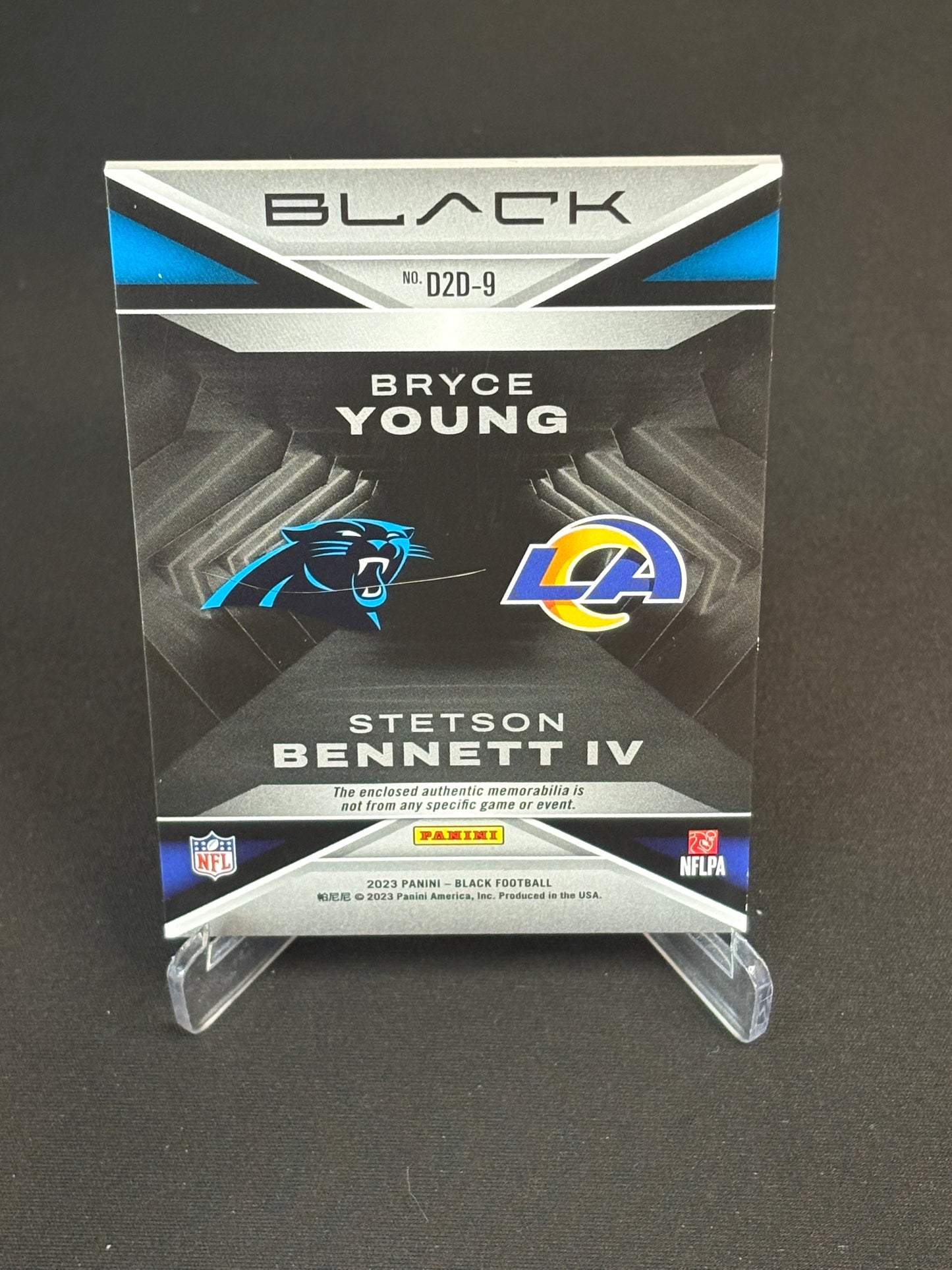 Bryce Young/Stetson Bennett RC 2023 Black "Dusk 2 Dawn" Double Patch 029/150 Panthers/Rams