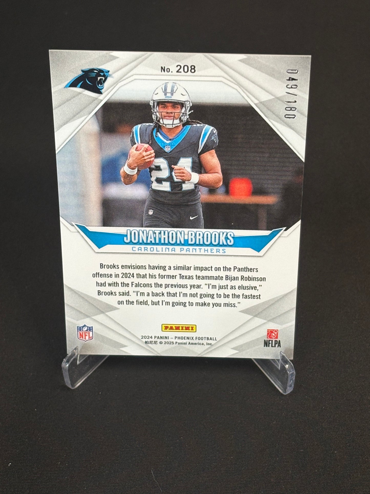 Jonathon Brooks RC Phoenix 2024 049/180 Carolina Panthers