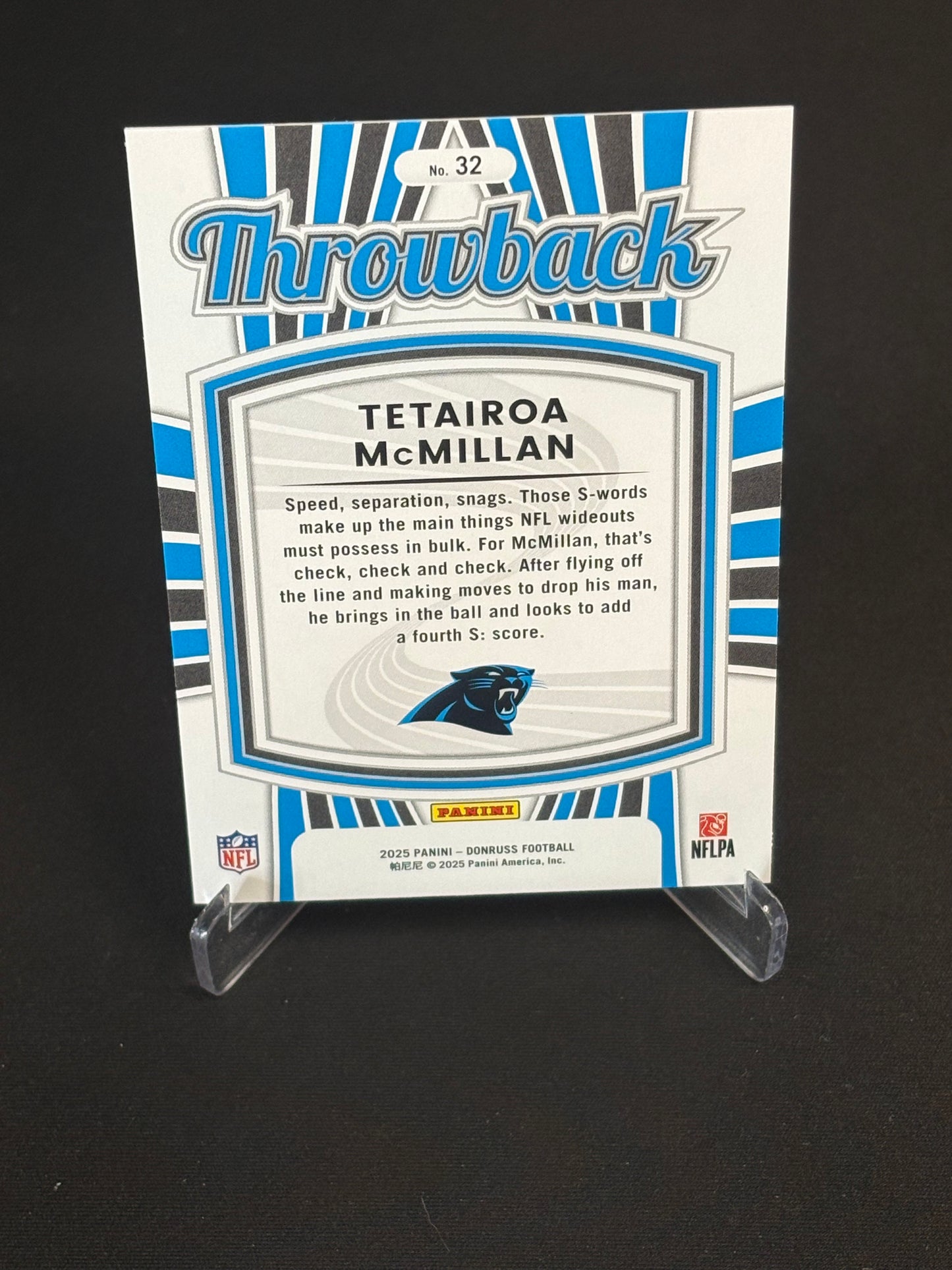Tetairoa McMillan RC Donruss 2025 "Throwback" Carolina Panthers