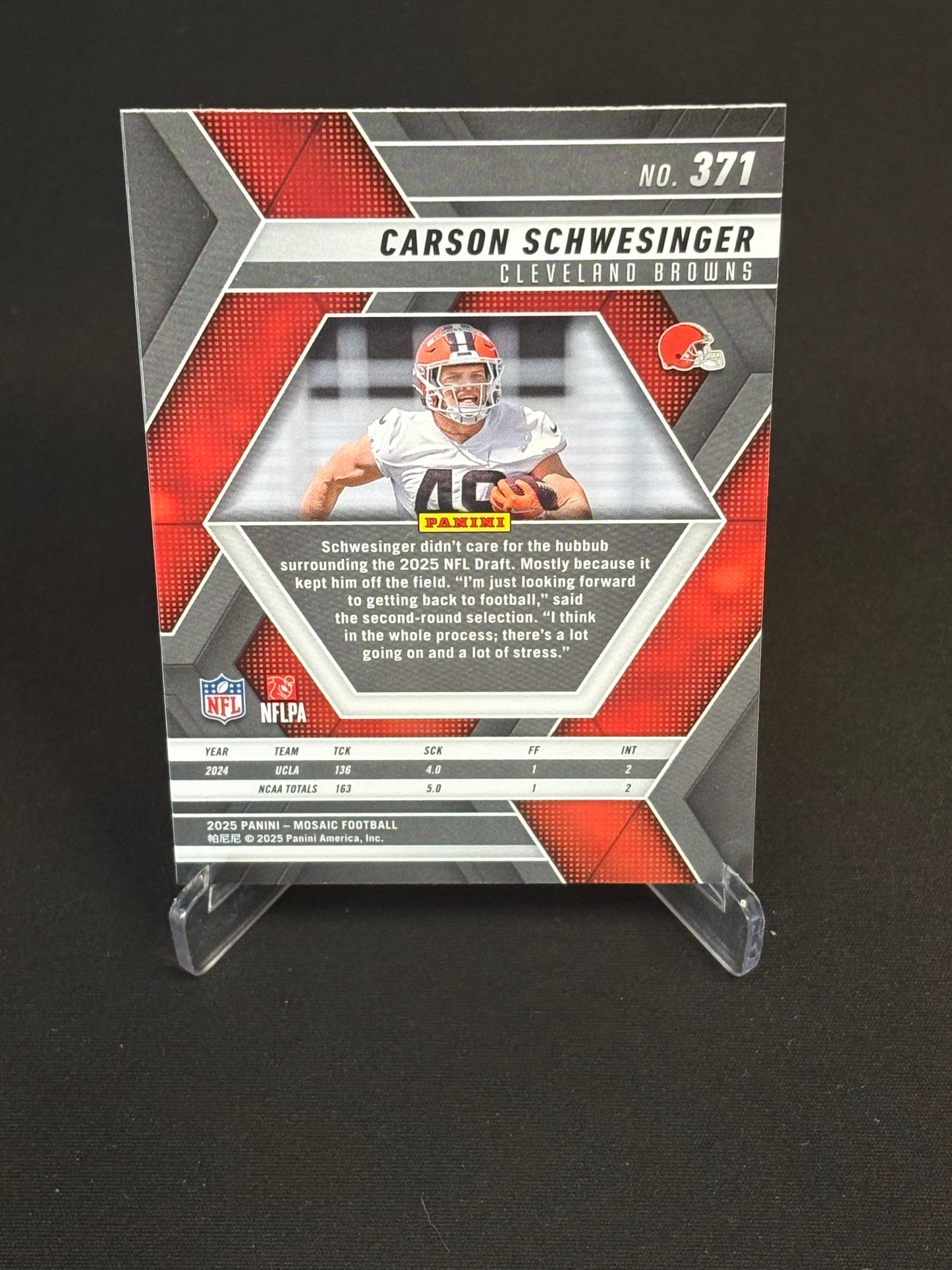 Carson Schwesinger RC Mosaic 2025 "Base" Cleveland Browns