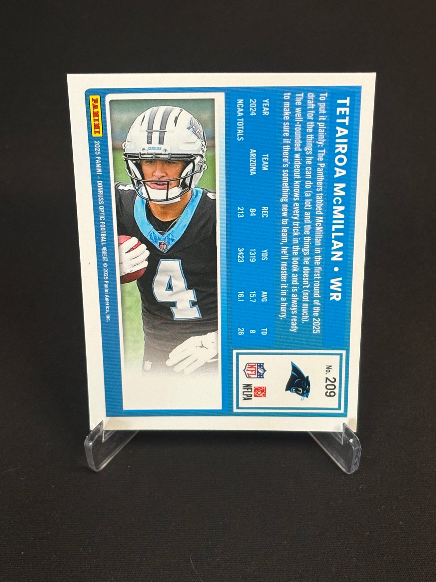 Tetairoa McMillan RC Donruss Optic 2025 "Base" Carolina Panthers