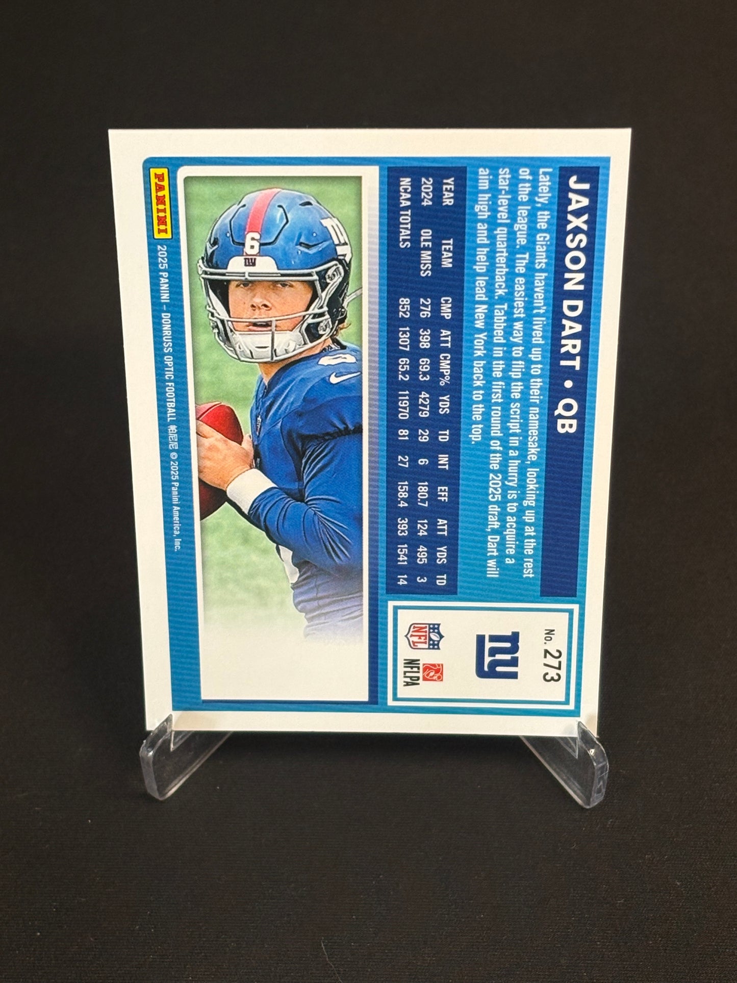 Jaxson Dart RC Donruss Optic 2025 "Base" New York Giants