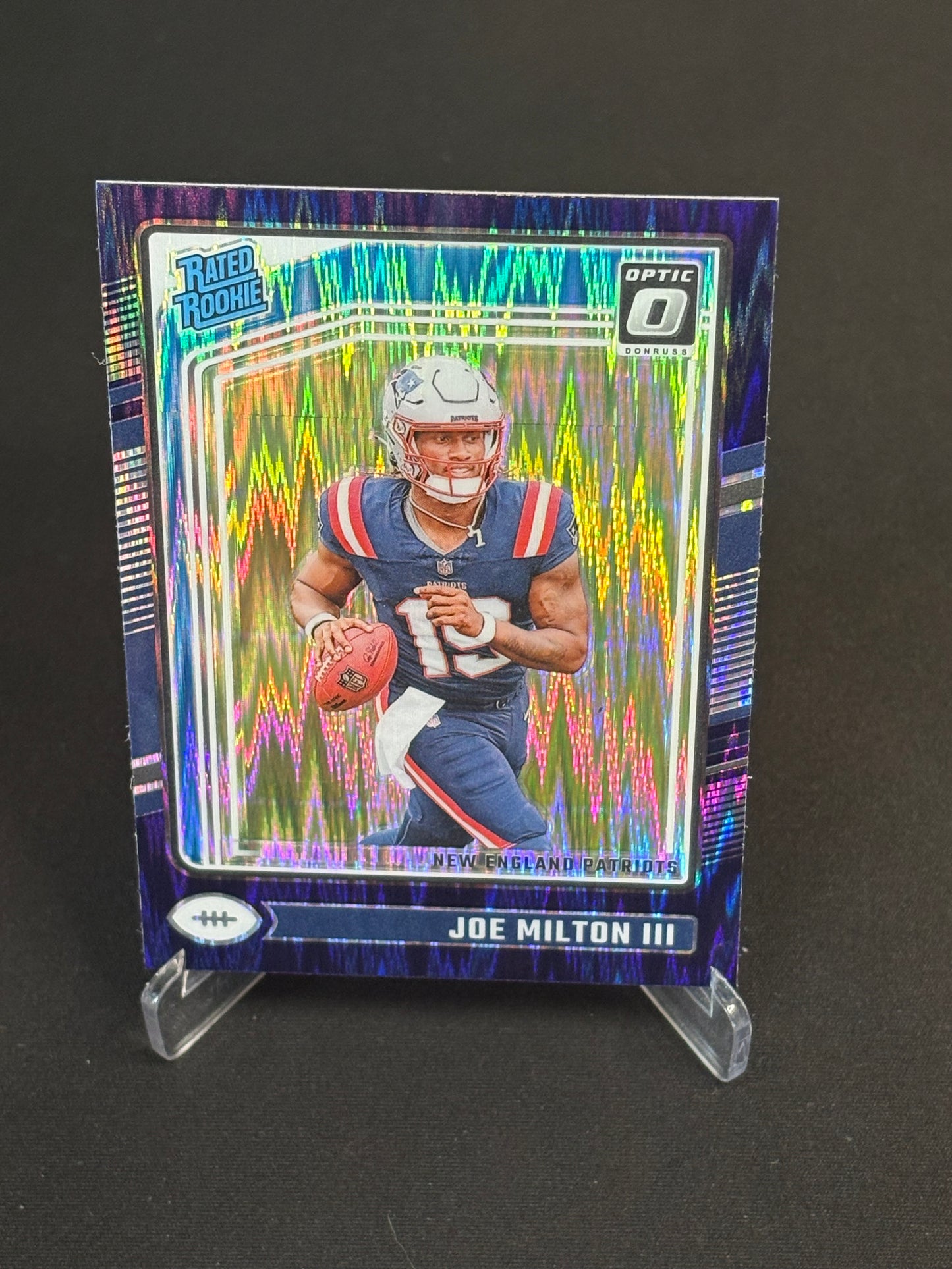 Joe Milton III RC Donruss Optic 2024 "Purple Shock" New England Patriots