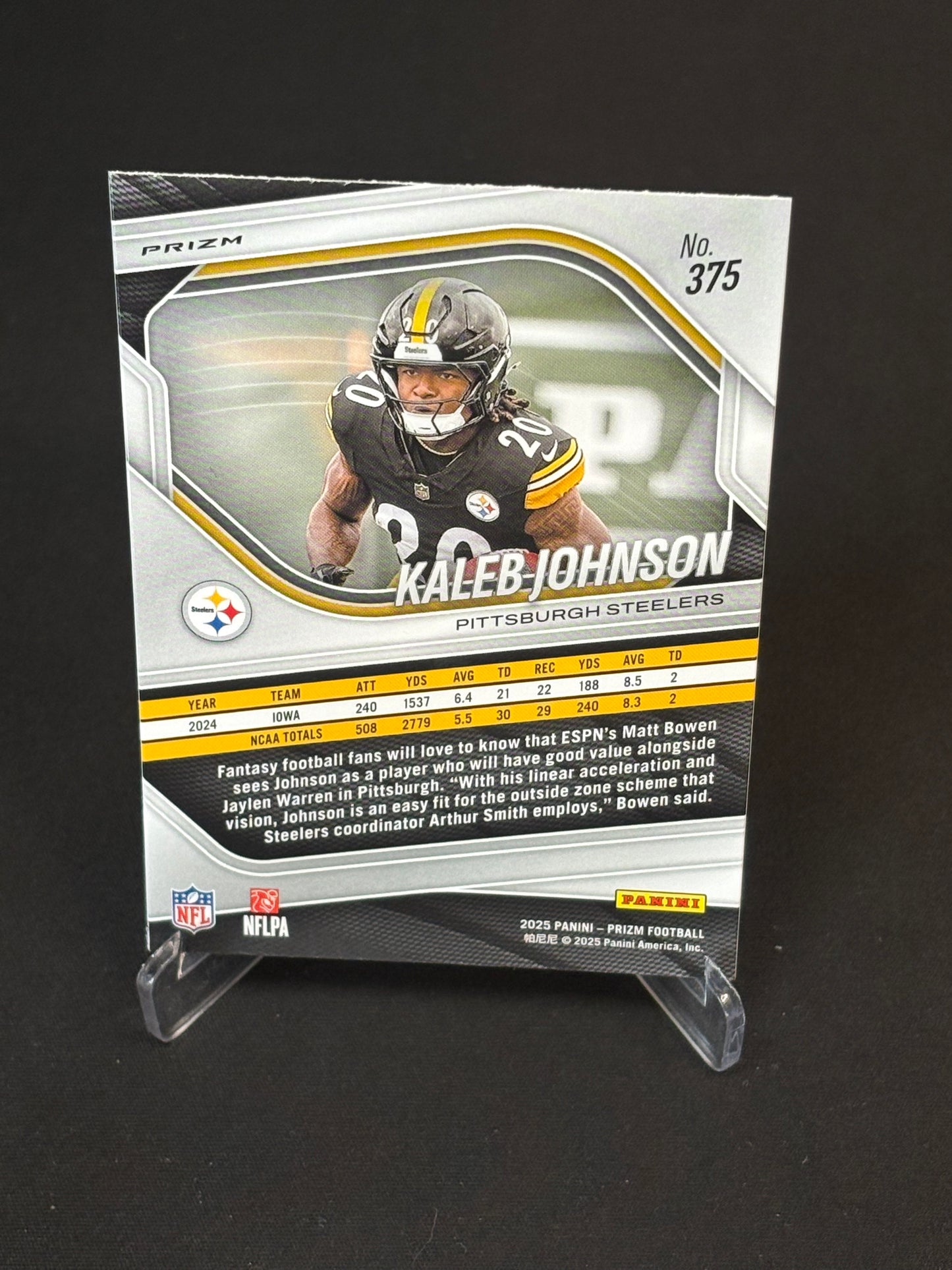 Kaleb Johnson RC Prizm 2025 "Green Pulsar" Pittsburgh Steelers