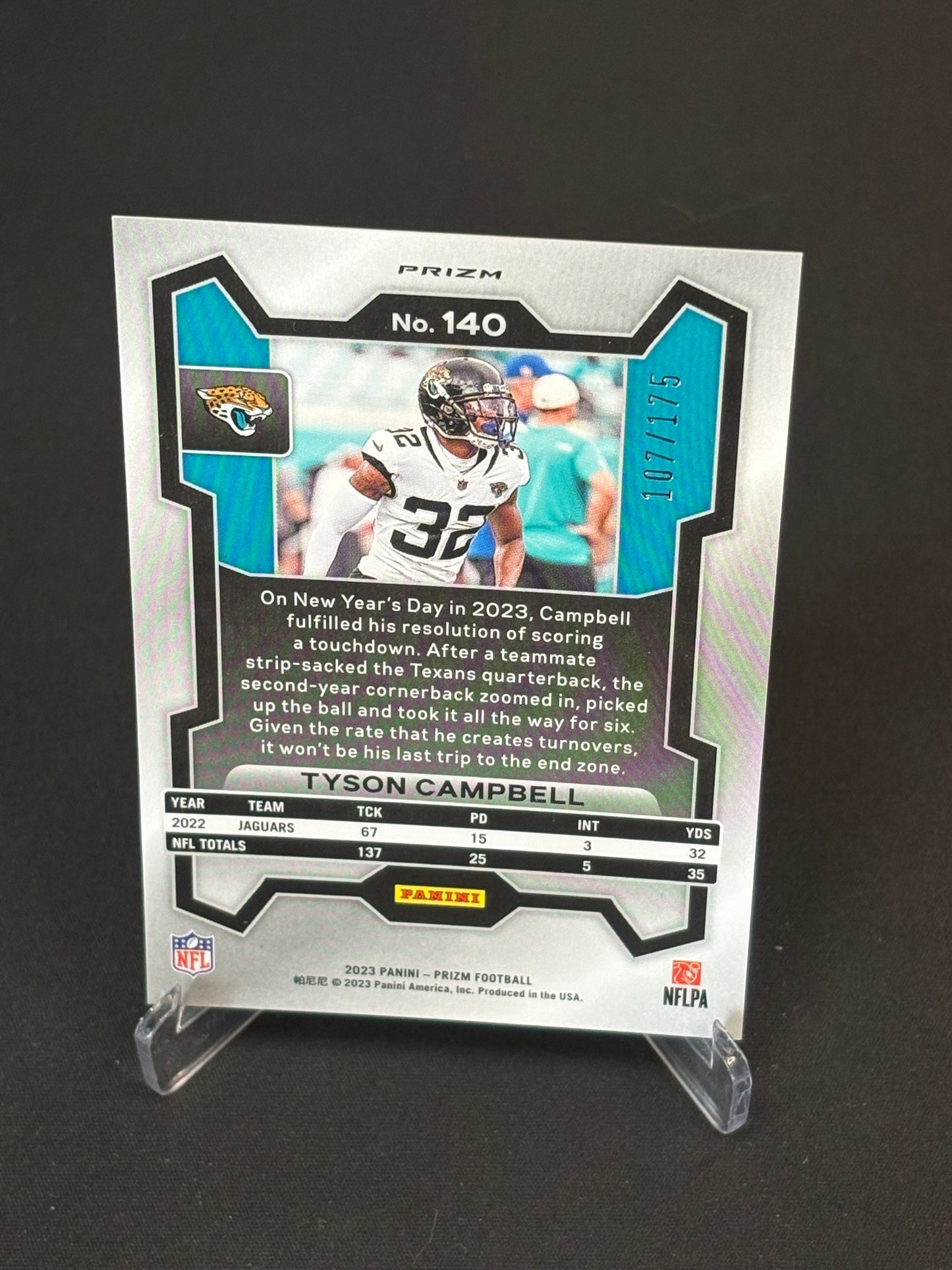 Tyson Campbell Prizm 2023 "Hyper Prizm 107/175" Jacksonville Jaguars