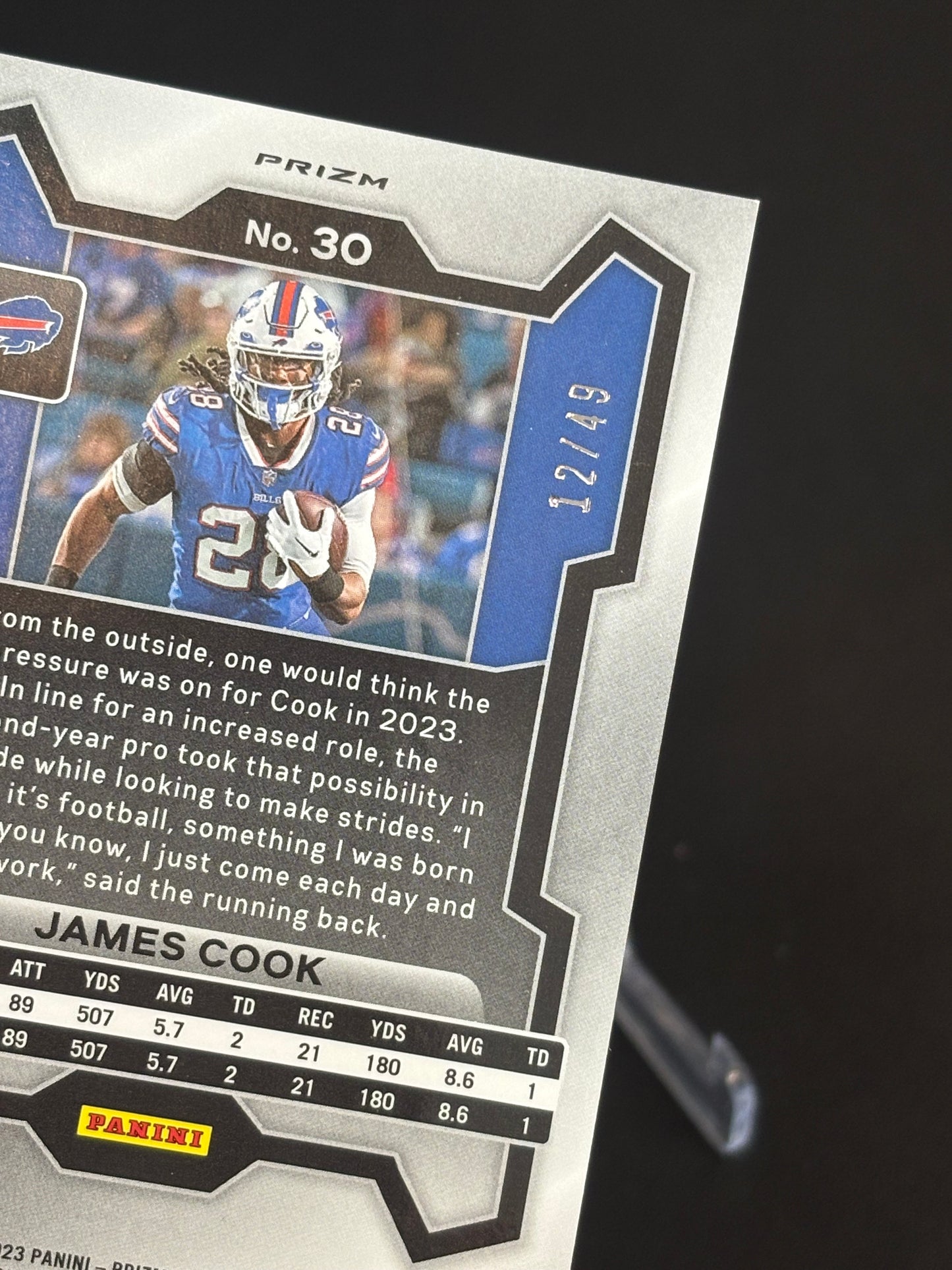 James Cook Prizm 2023 "Purple Powers Prizm 12/49" Buffalo Bills