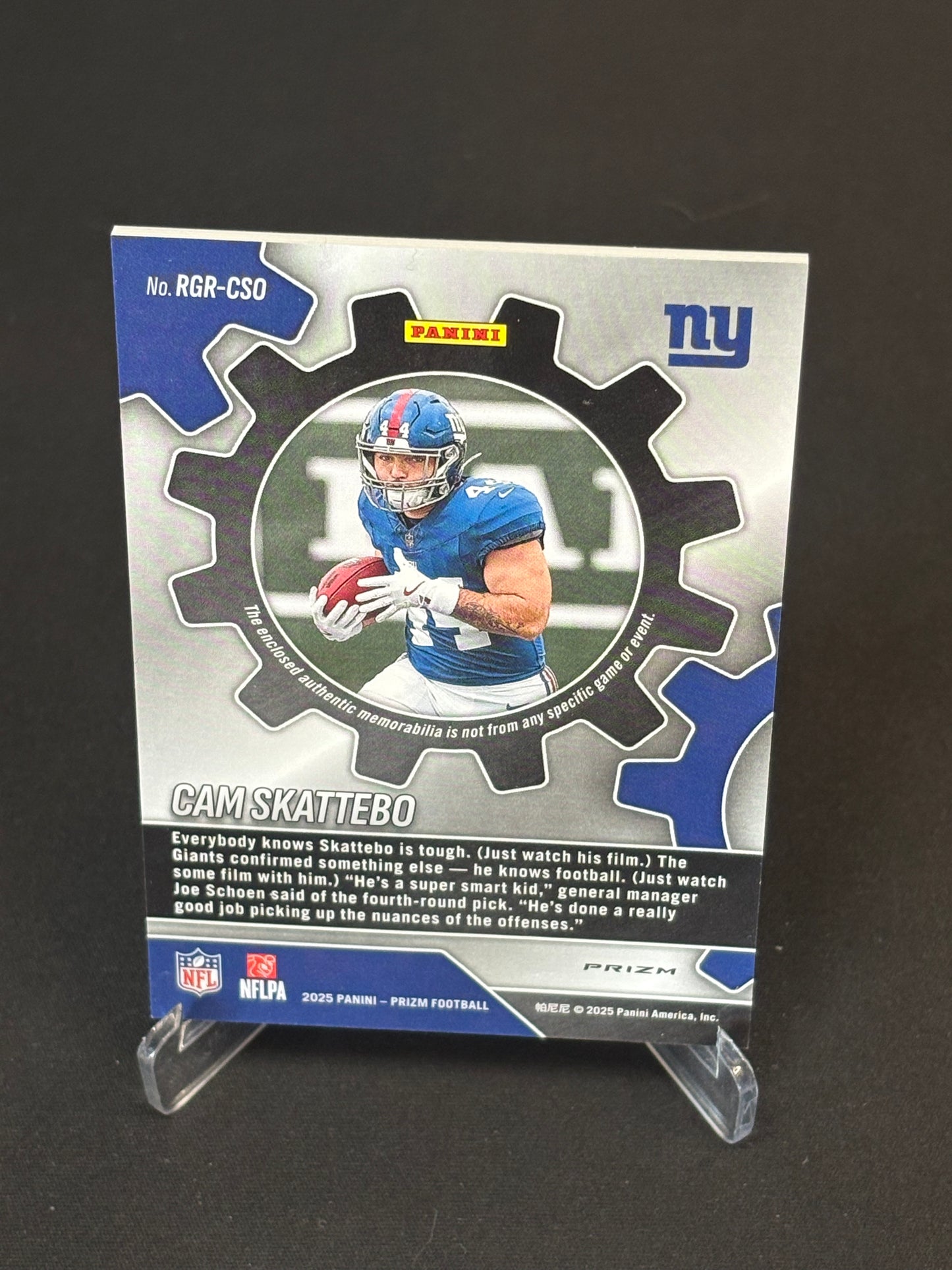 Cam Skattebo RC Prizm 2025 "Rookie Gear Patch Green Pulsar" New York Giants