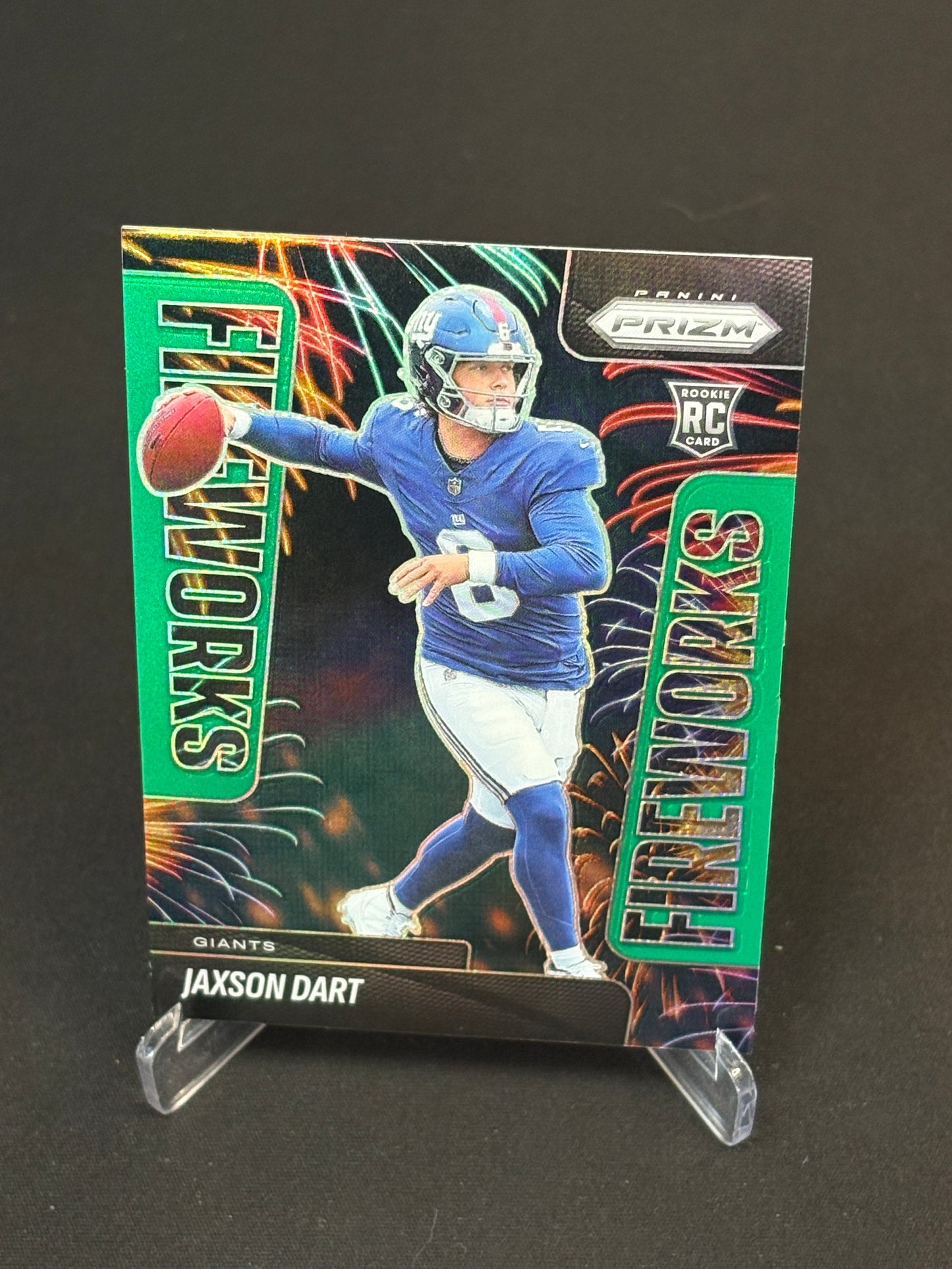 Jaxson Dart RC Prizm 2025 "Fireworks Green Prizm" New York Giants