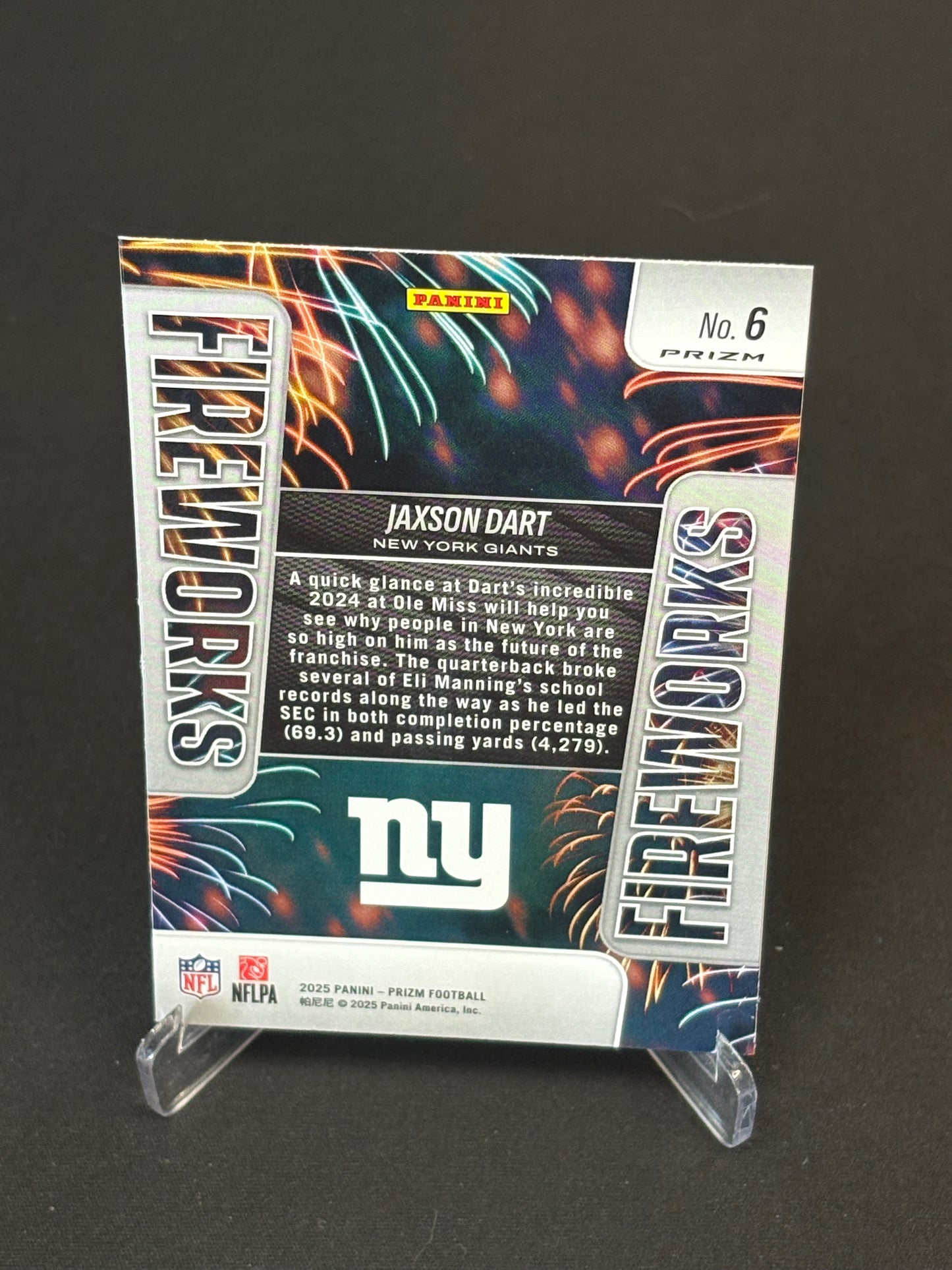 Jaxson Dart RC Prizm 2025 "Fireworks Green Prizm" New York Giants