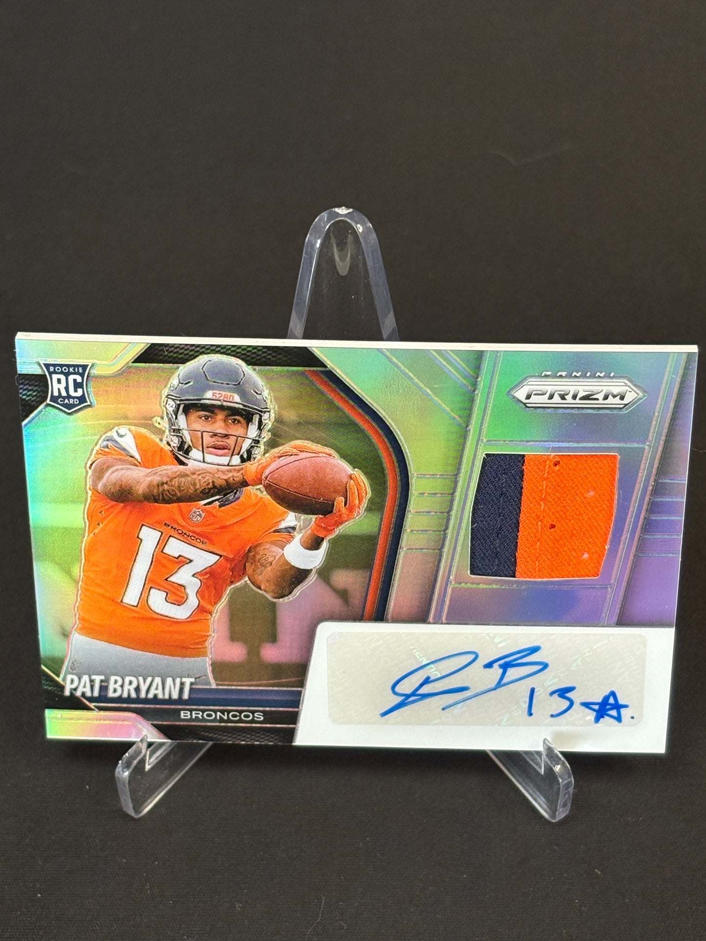 Pat Bryant RC Prizm 2025 "RPA Silver Patch 2 Colors 02/99" Denver Broncos