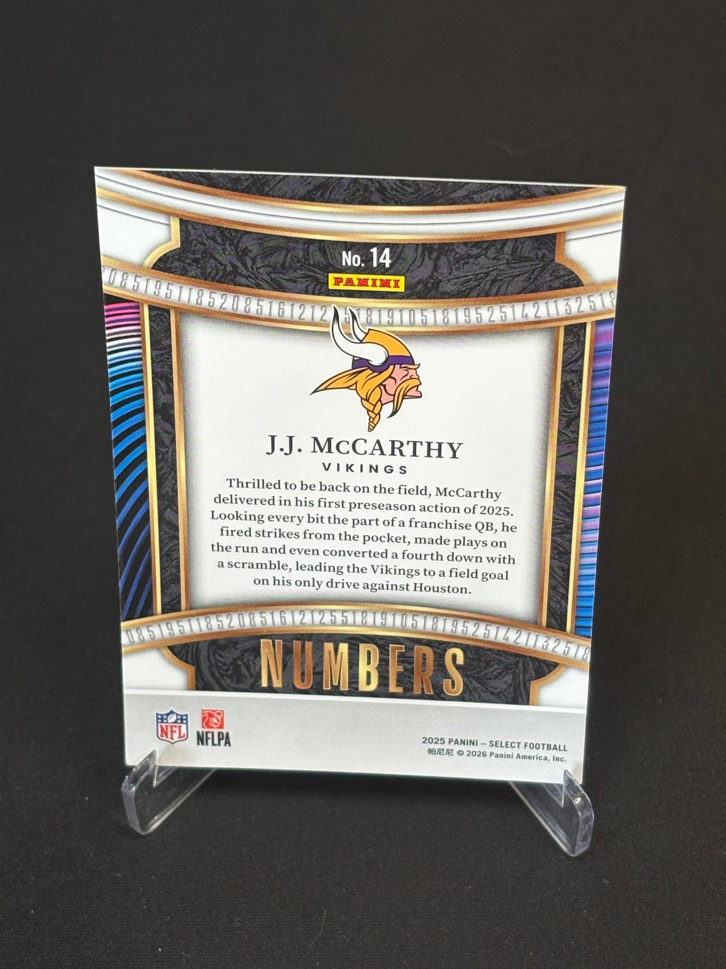 J.J McCarthy Select 2025 "Numbers 9" Minnesota Vikings