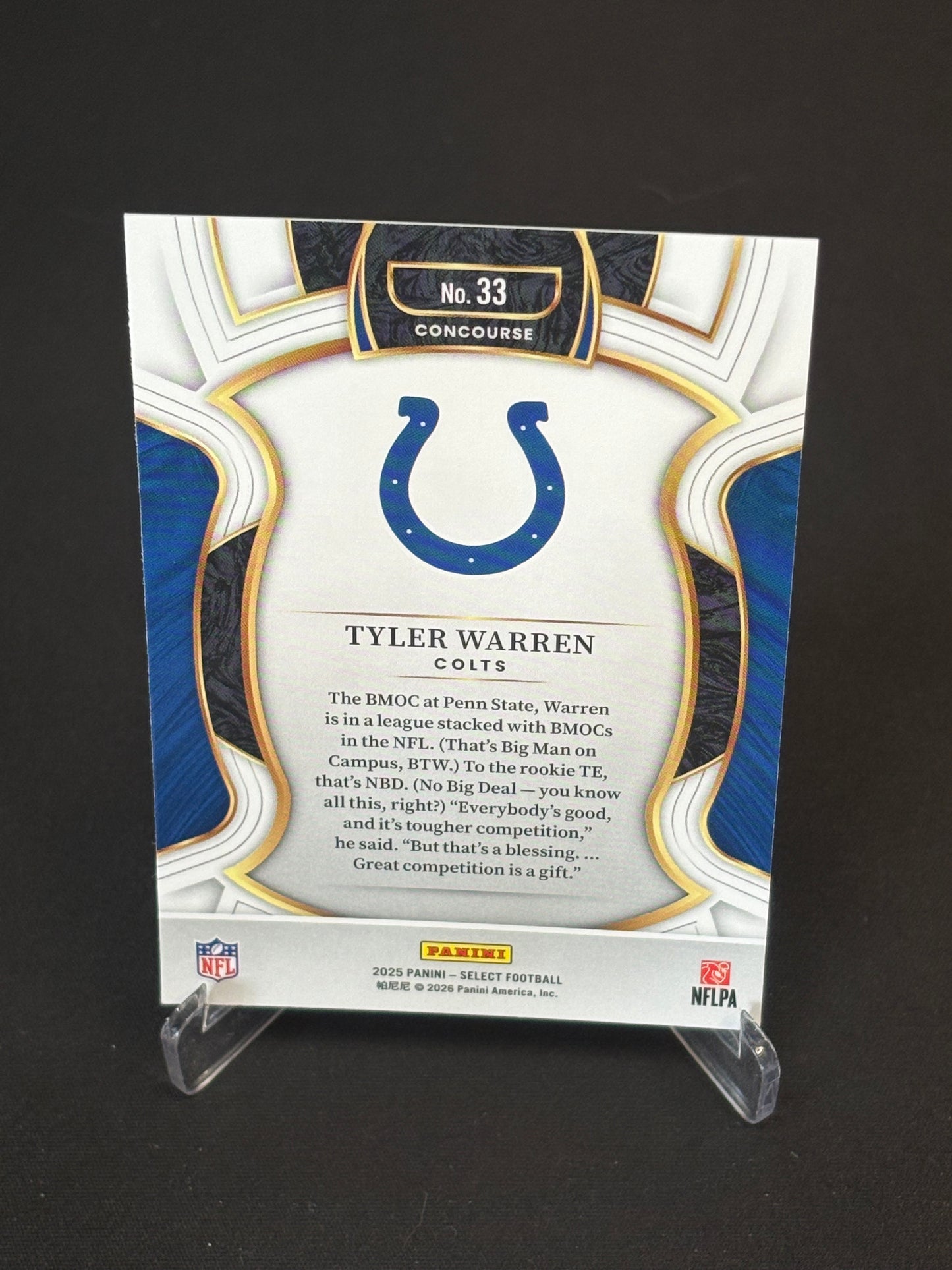 Tyler Warren RC Select 2025 "Concourse" Indianopolis Colts