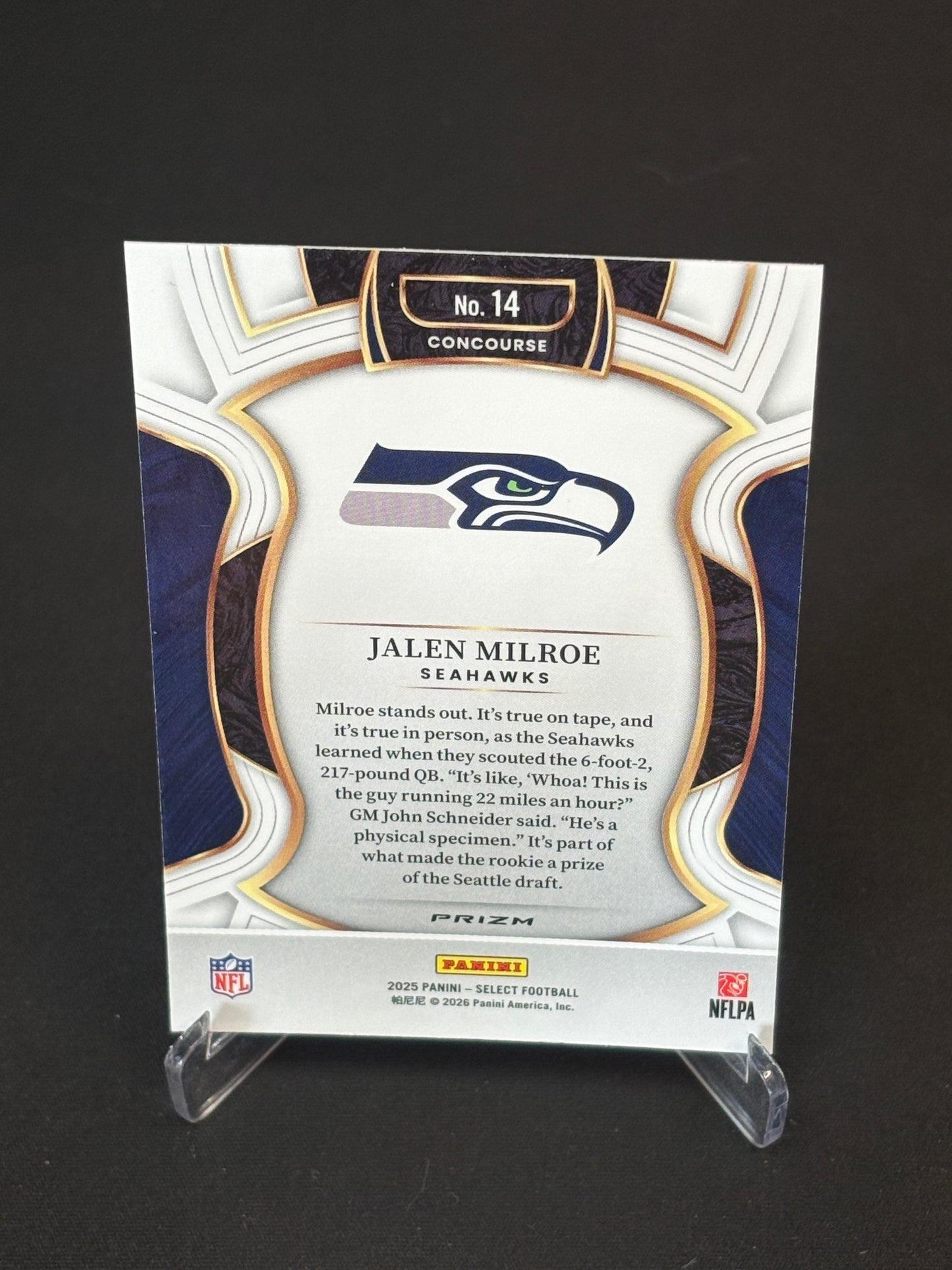 Jalen Milroe RC Select 2025 "Blue White Red" Seattle Seahawks