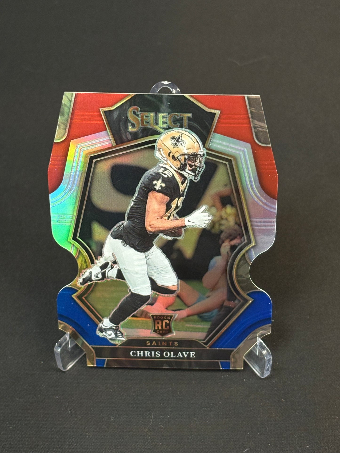 Chris Olave RC Select 2022 "Blue White Red Die-Cut" New Orleans Saints