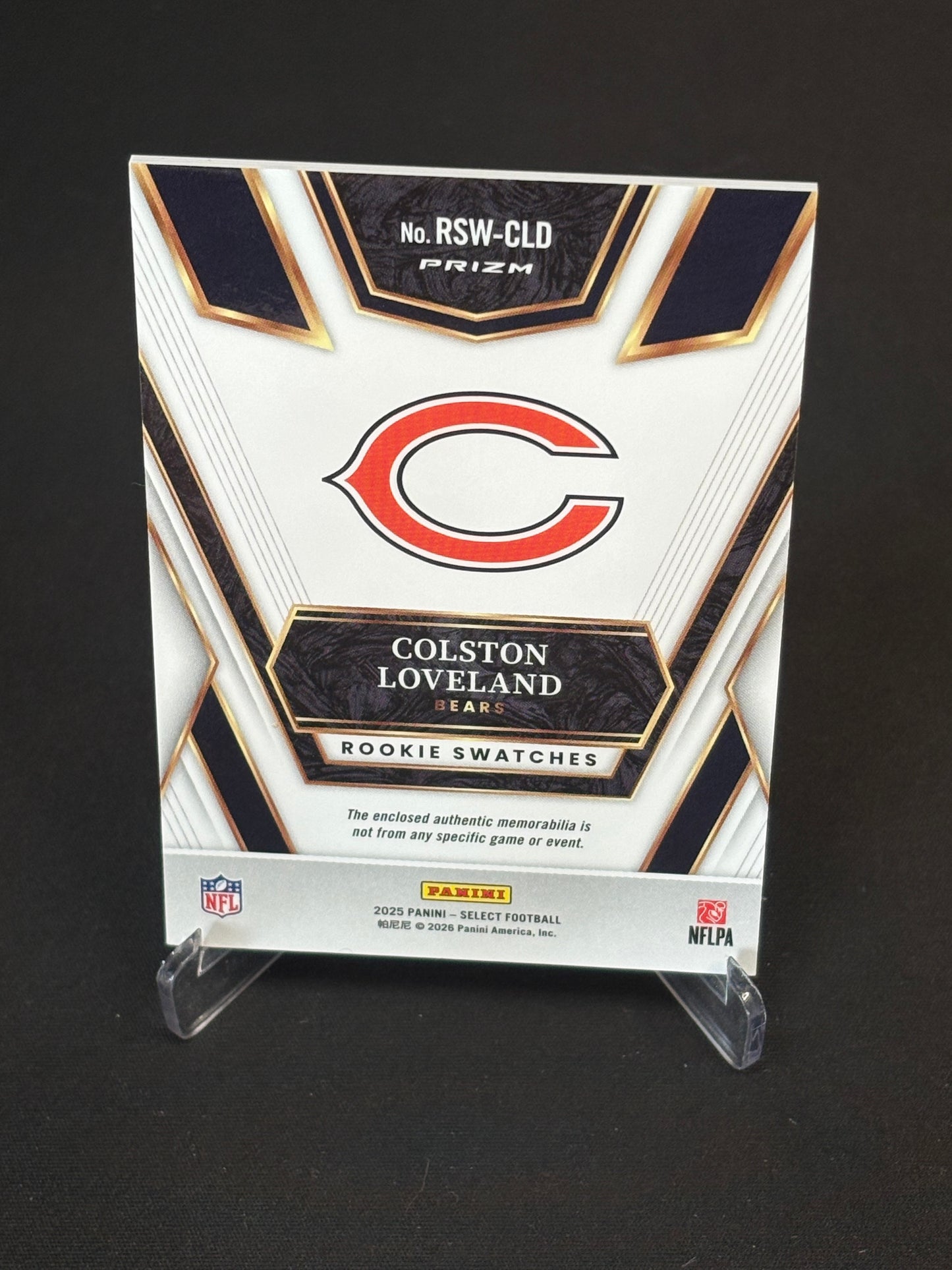 Colston Loveland RC Select 2025 " Rookie Swatches" Chicago Bears