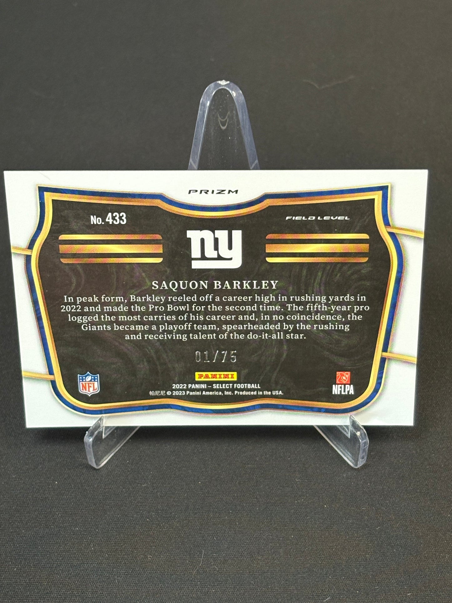 Saquon Barkley Select 2022 "Blue White Red  Alpha 01/75" New York Giants