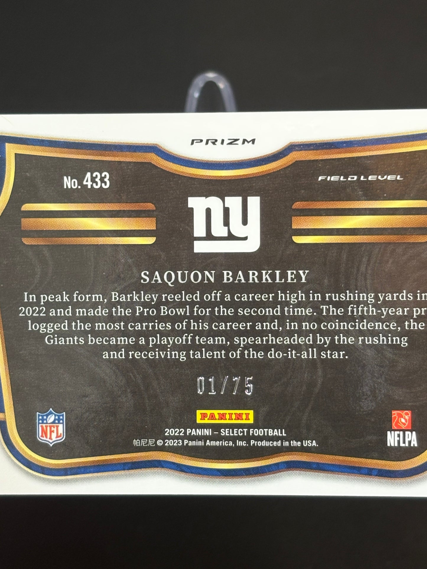 Saquon Barkley Select 2022 "Blue White Red  Alpha 01/75" New York Giants