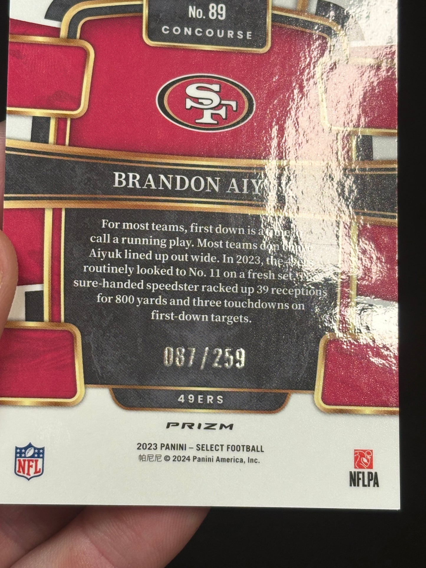 Brandon Aiyuk Select 2023 "Blue White Red 87/259" San Francisco 49ers