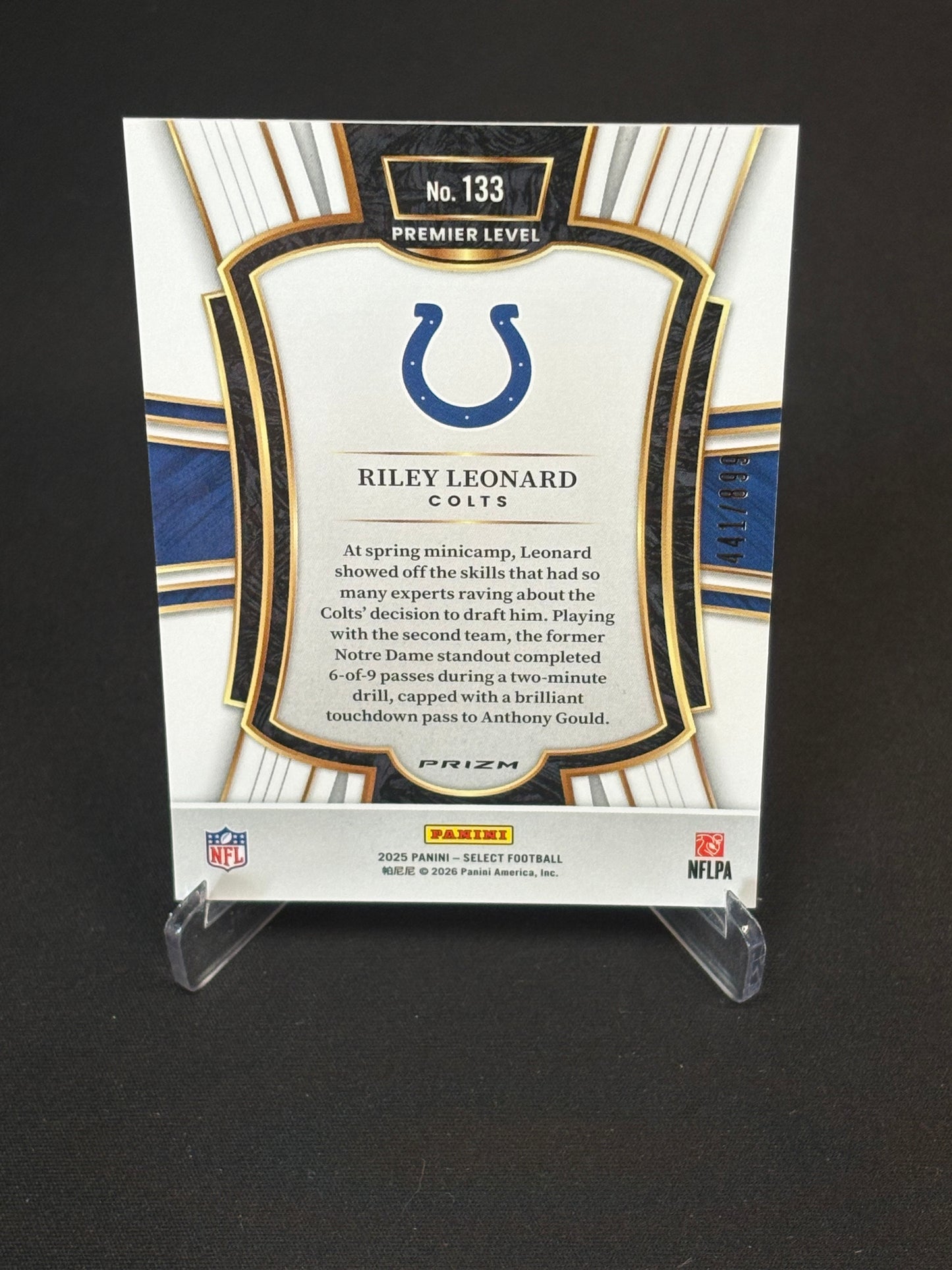 Riley Leonard RC Select 2025 "Copper Prizm Shock 441/899" Indianapolis Colts
