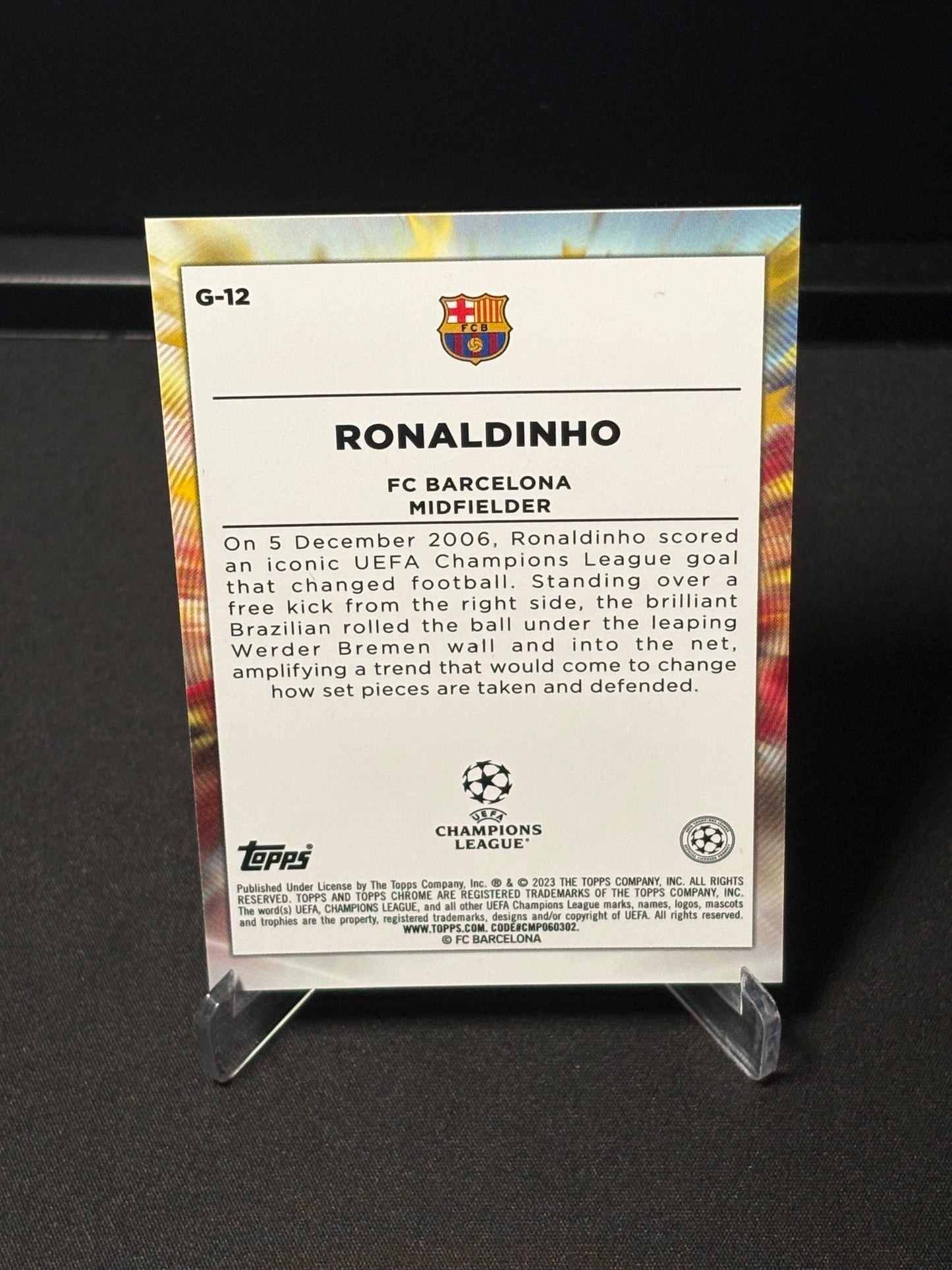 Ronaldinho Topps Chrome UCC 2023 "Golazo" FC Barcelone