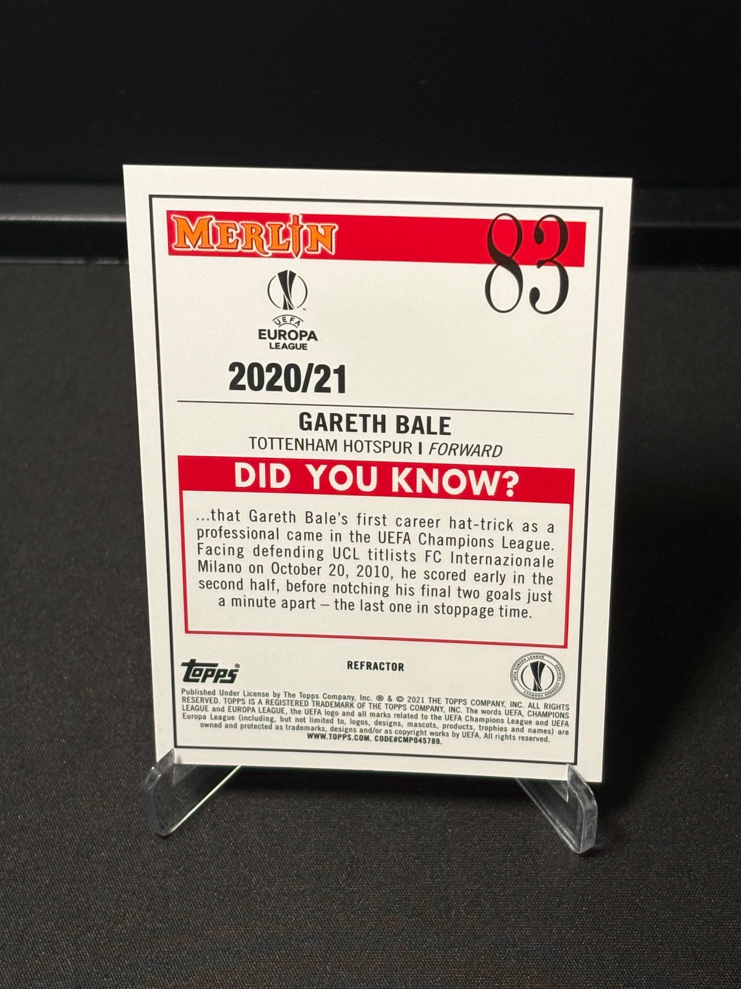 Gareth Bale Topps Merlin 2020 "Refractor" Tottenham