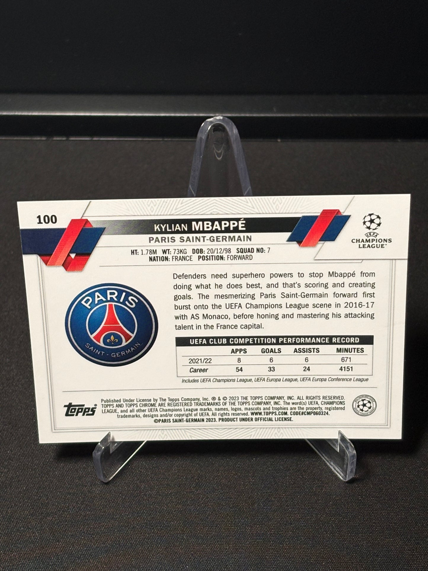 Kylian Mbappé Topps Sapphire 2023 "Base" PSG