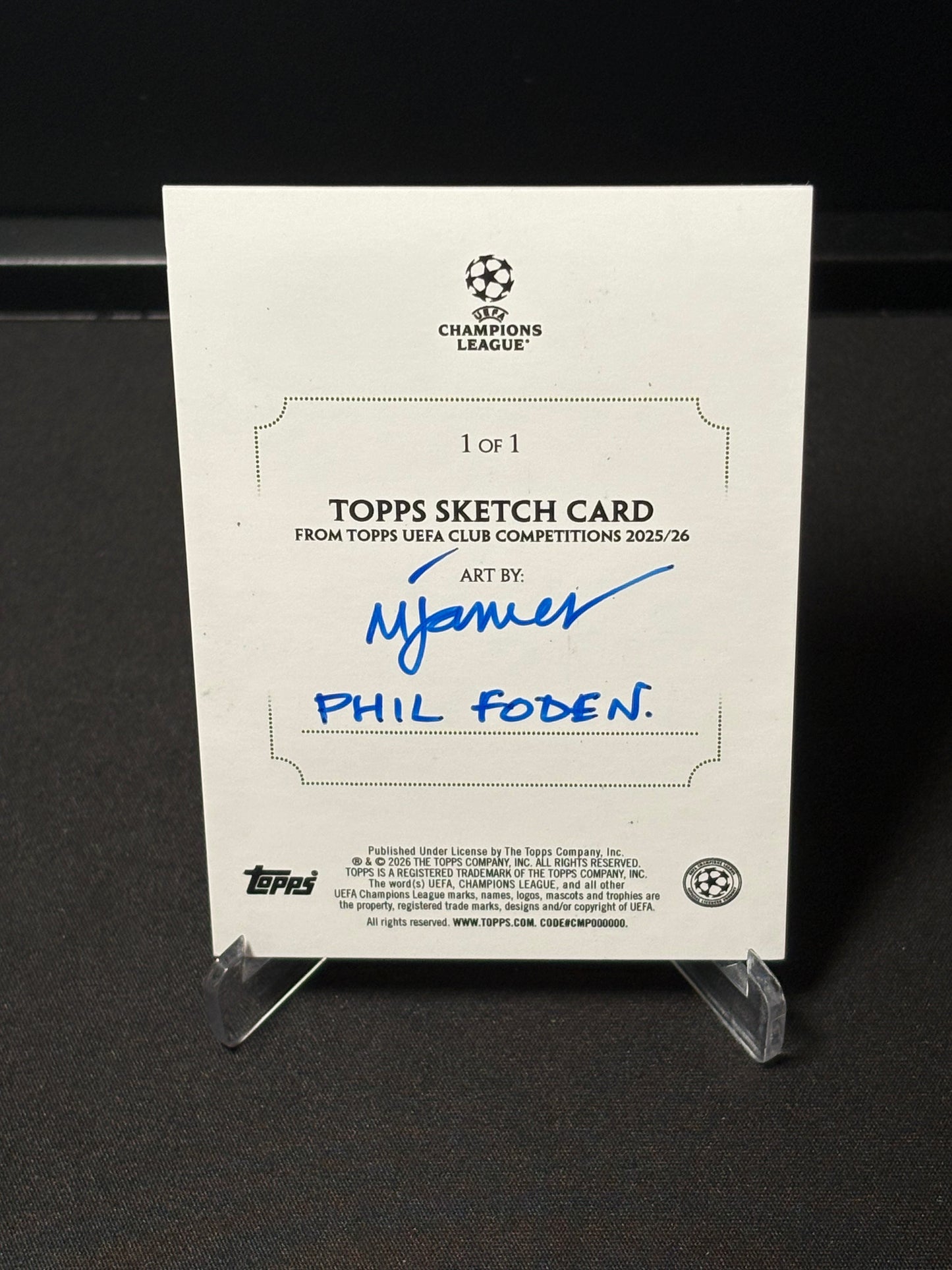 Phil Foden Topps UCC Flagship 2025 "Sketch Card 1of1" Manchester City